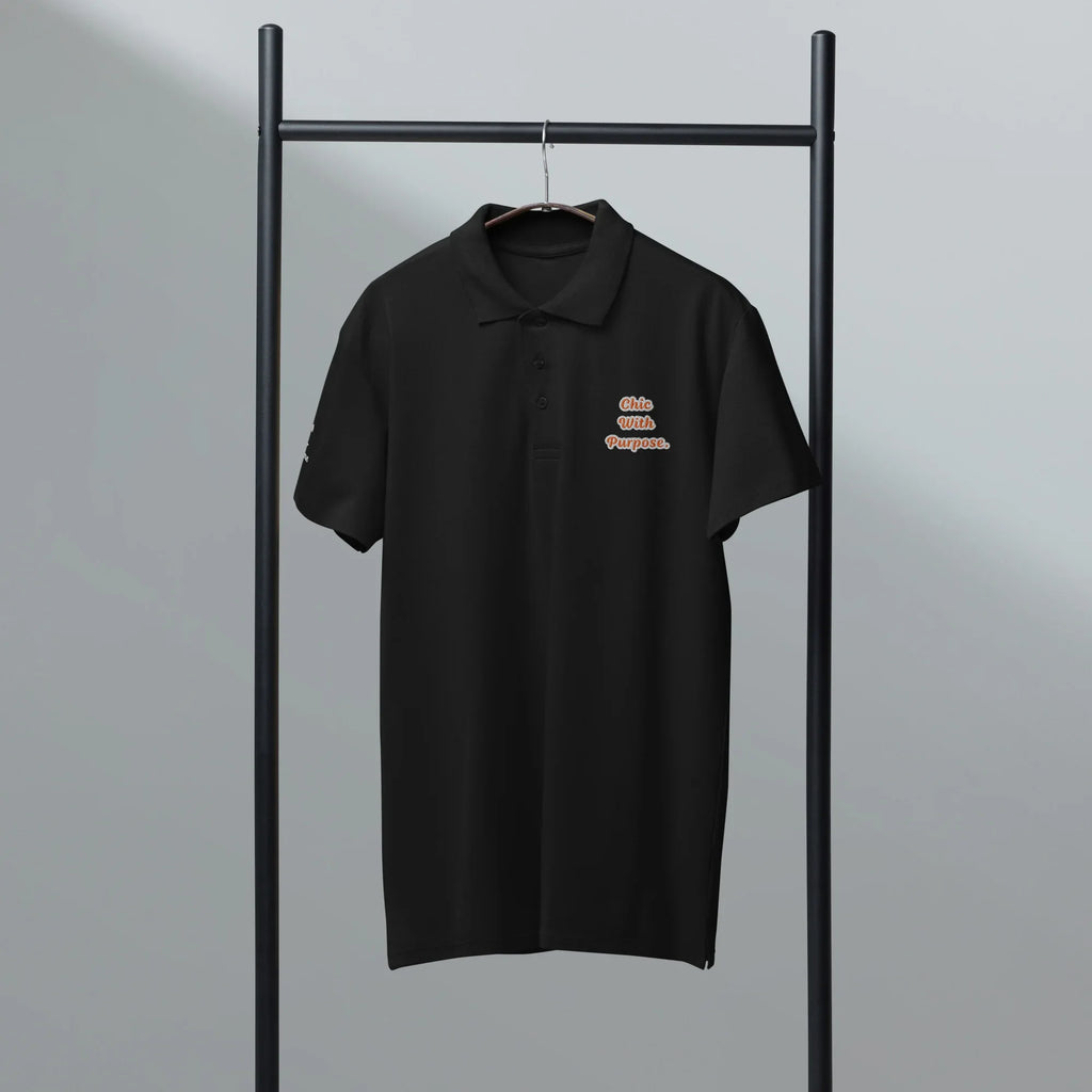 Chic with purpose. Unisex Premium Pique Polo Shirt polo shirt AwRans Clothing unisex-premium-pique-polo-shirt-black-front-67ba68ba21416