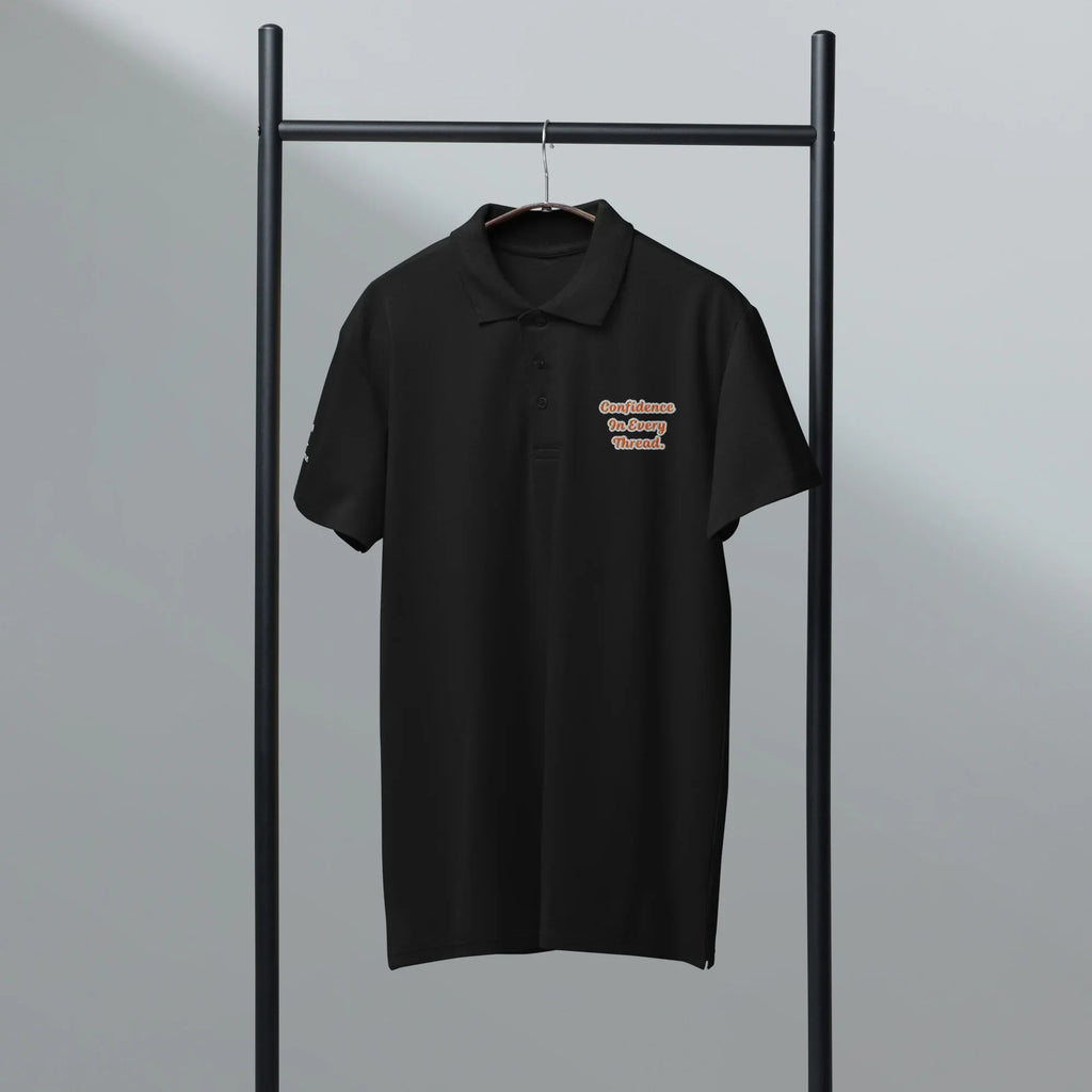 Confidence in every thread. Unisex Premium Pique Polo Shirt polo shirt AwRans Clothing unisex-premium-pique-polo-shirt-black-front-67ba697cdb549