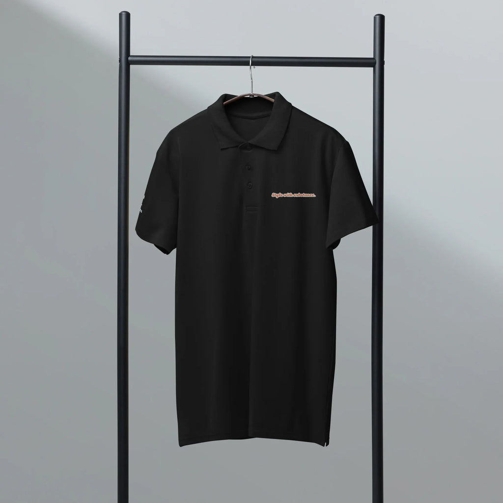Style with substance. Unisex Premium Pique Polo Shirt polo shirt AwRans Clothing unisex-premium-pique-polo-shirt-black-front-67ba6a1aa79a4