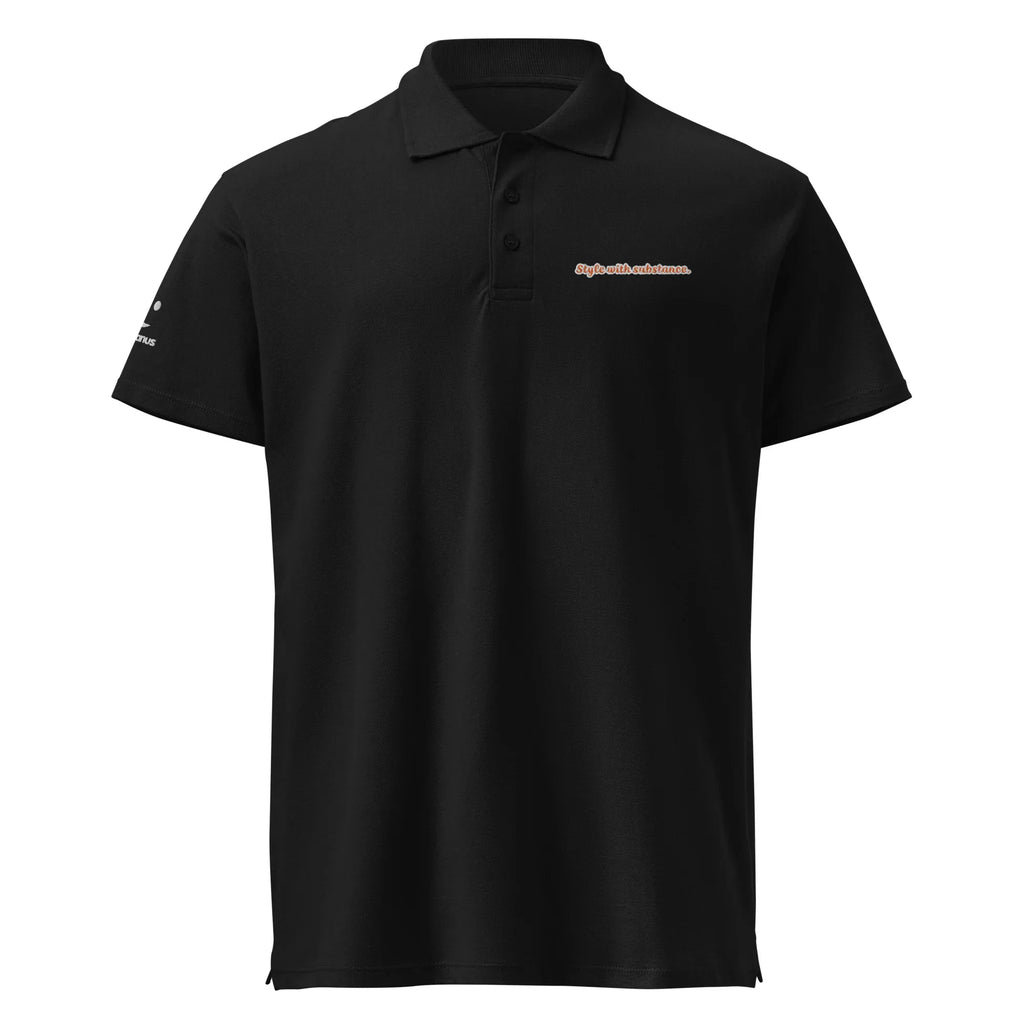 Style with substance. Unisex Premium Pique Polo Shirt polo shirt AwRans Clothing unisex-premium-pique-polo-shirt-black-front-67ba6a1aa7fb8