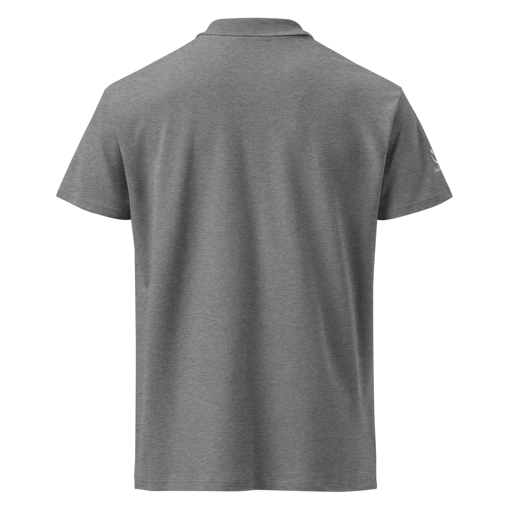 Refined. Timeless. You. Unisex Premium Pique Polo Shirt polo shirt AwRans Clothing unisex-premium-pique-polo-shirt-grey-melange-back-67ba6803bde7c