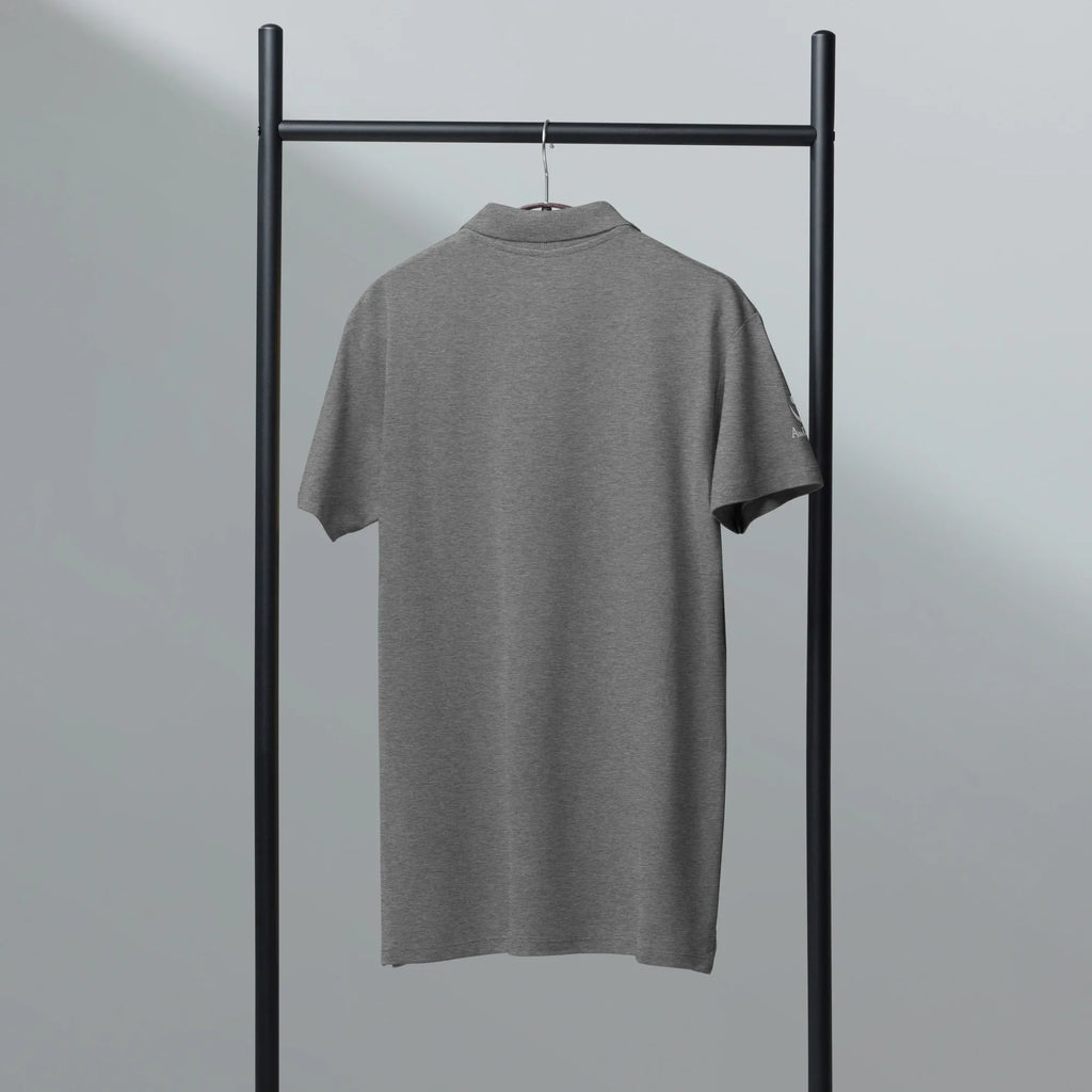 Confidence in every thread. Unisex Premium Pique Polo Shirt polo shirt AwRans Clothing unisex-premium-pique-polo-shirt-grey-melange-back-67ba697ce4481