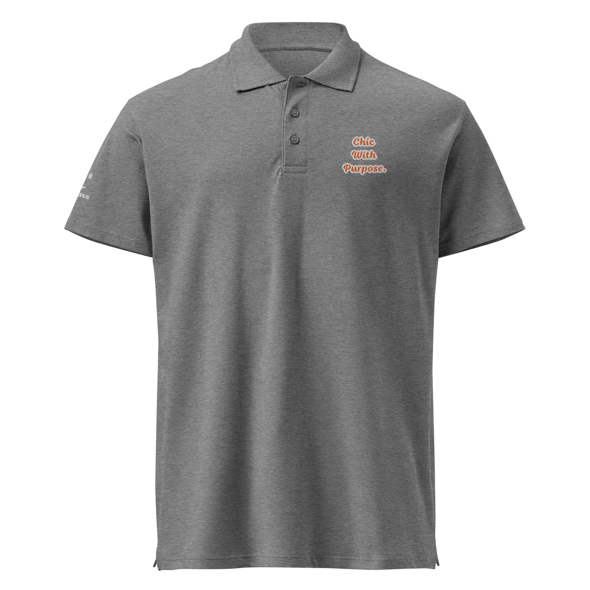 Chic with purpose. Unisex Premium Pique Polo Shirt polo shirt AwRans Clothing unisex-premium-pique-polo-shirt-grey-melange-front-67ba68ba285b0