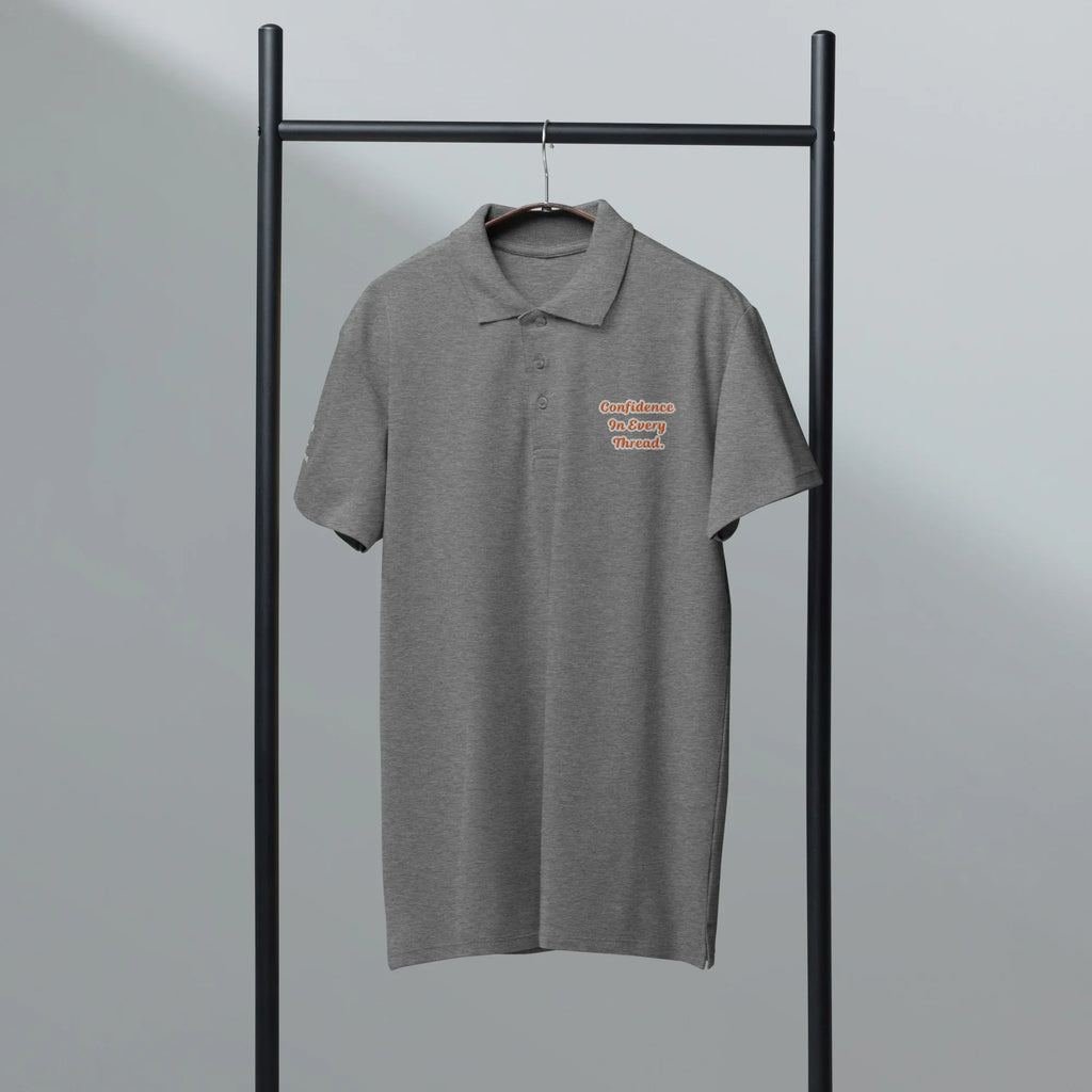 Confidence in every thread. Unisex Premium Pique Polo Shirt polo shirt AwRans Clothing unisex-premium-pique-polo-shirt-grey-melange-front-67ba697ce50f8