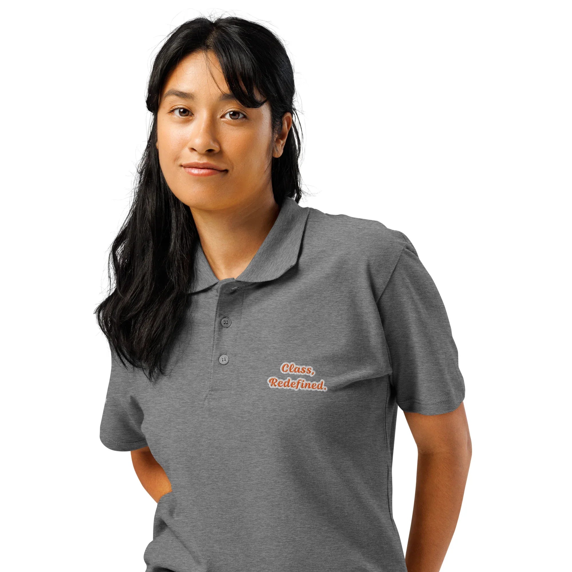 Class, redefined. Unisex Premium Pique Polo Shirt polo shirt AwRans Clothing unisex-premium-pique-polo-shirt-grey-melange-left-front-67ba69206a8b4