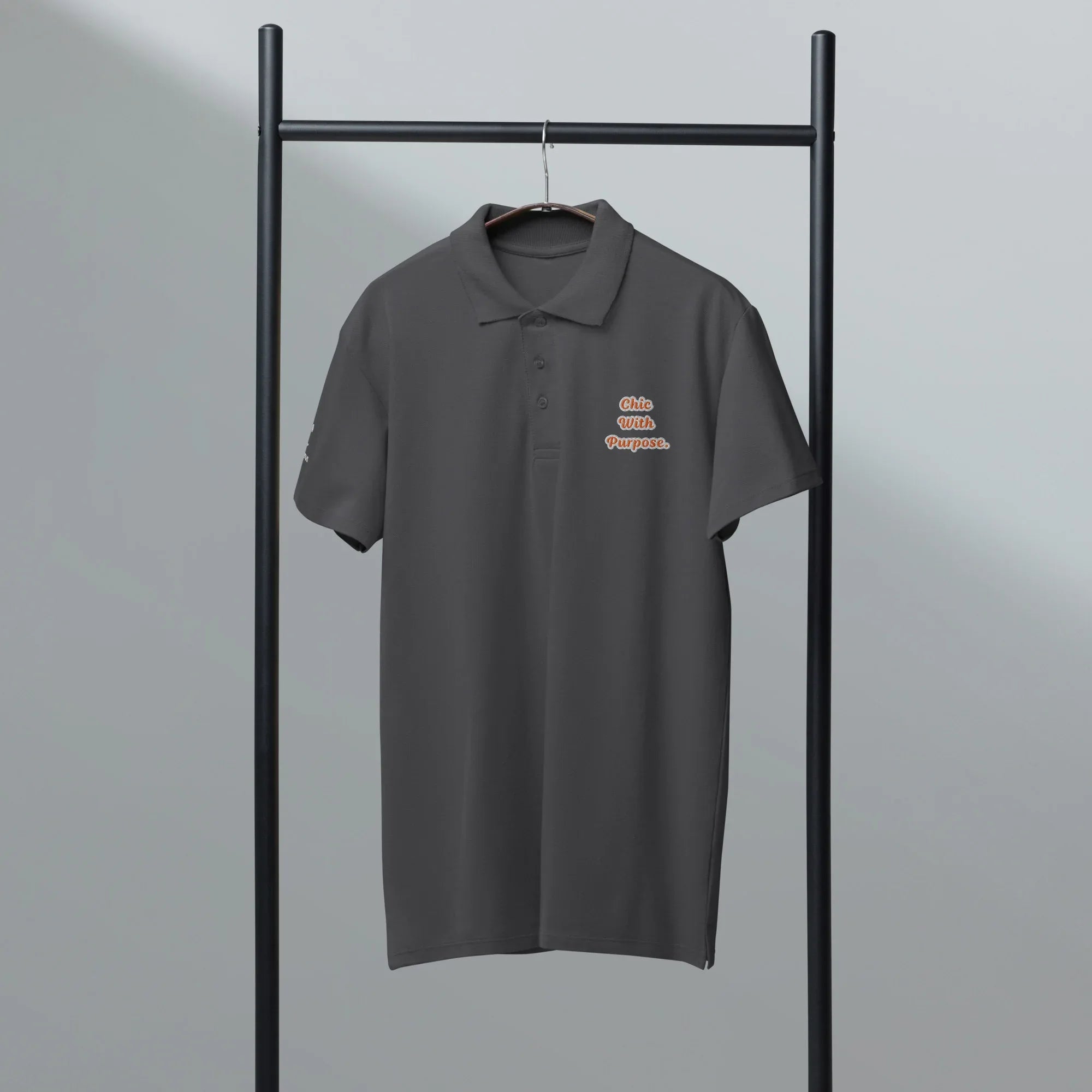 Chic with purpose. Unisex Premium Pique Polo Shirt polo shirt AwRans Clothing unisex-premium-pique-polo-shirt-mouse-grey-front-67ba68ba2569e