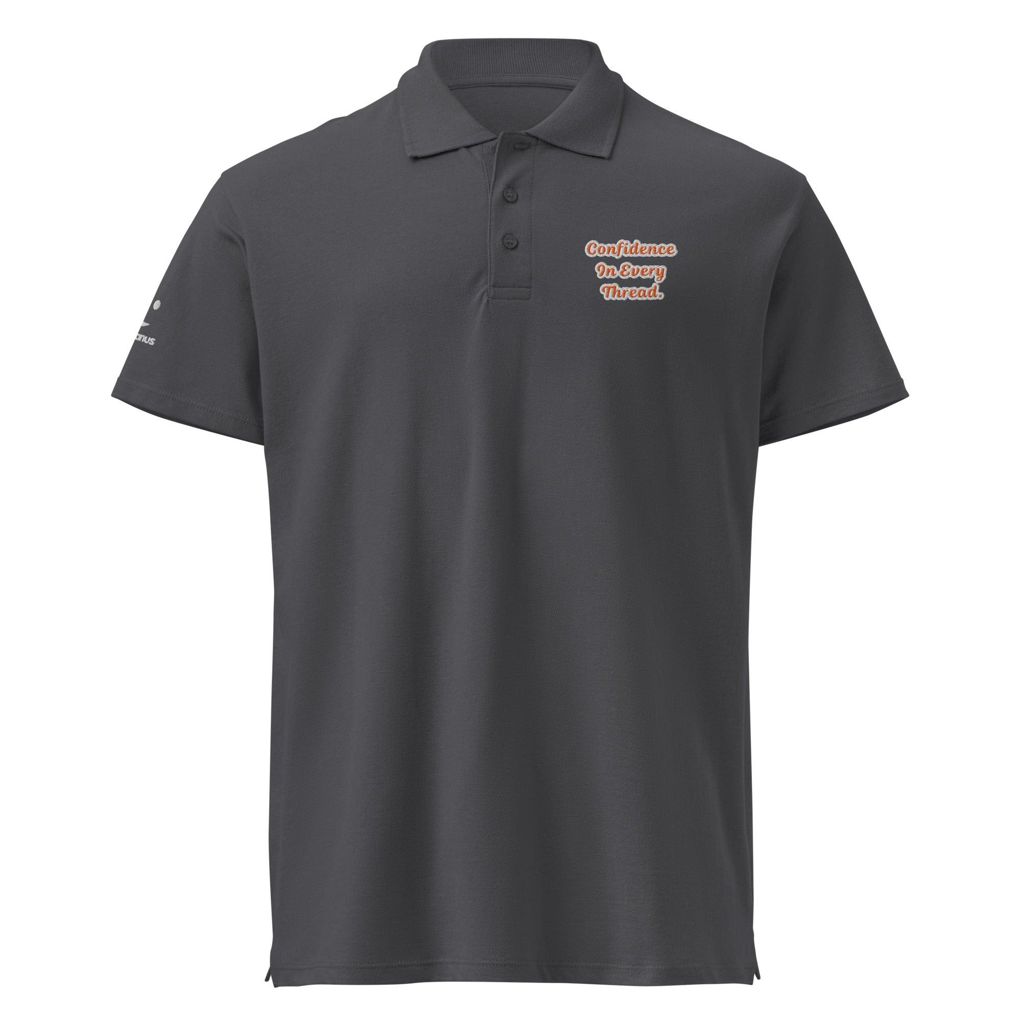 Confidence in every thread. Unisex Premium Pique Polo Shirt polo shirt AwRans Clothing unisex-premium-pique-polo-shirt-mouse-grey-front-67ba697ce3af0