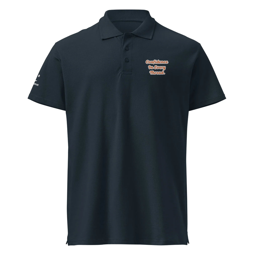 Confidence in every thread. Unisex Premium Pique Polo Shirt polo shirt AwRans Clothing unisex-premium-pique-polo-shirt-navy-front-67ba697cdc03c