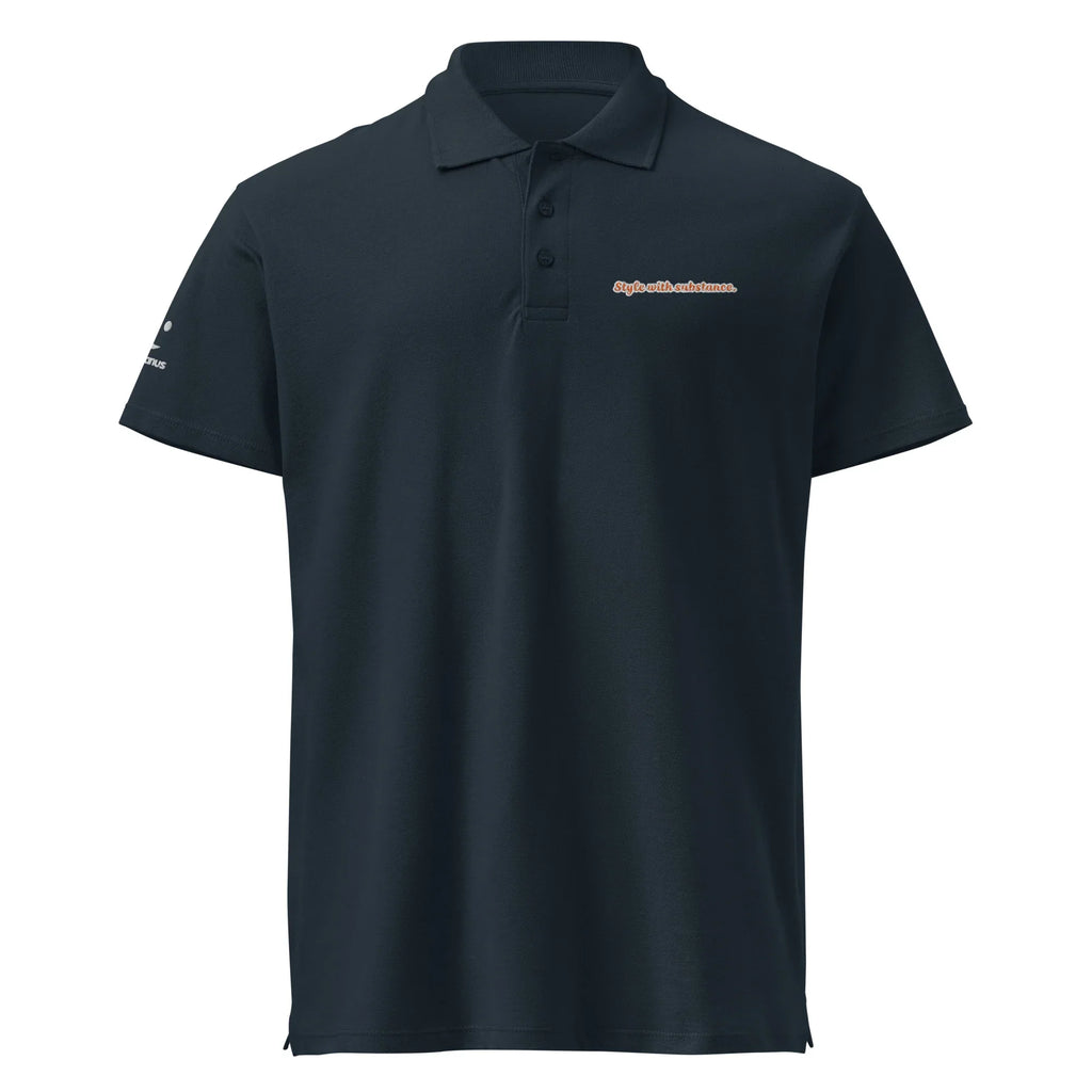 Style with substance. Unisex Premium Pique Polo Shirt polo shirt AwRans Clothing unisex-premium-pique-polo-shirt-navy-front-67ba6a1aa8558