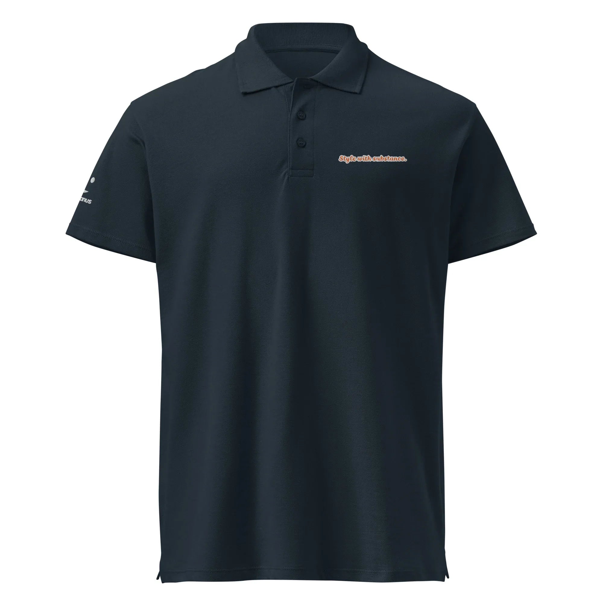 Style with substance. Unisex Premium Pique Polo Shirt polo shirt AwRans Clothing unisex-premium-pique-polo-shirt-navy-front-67ba6a1aa8558