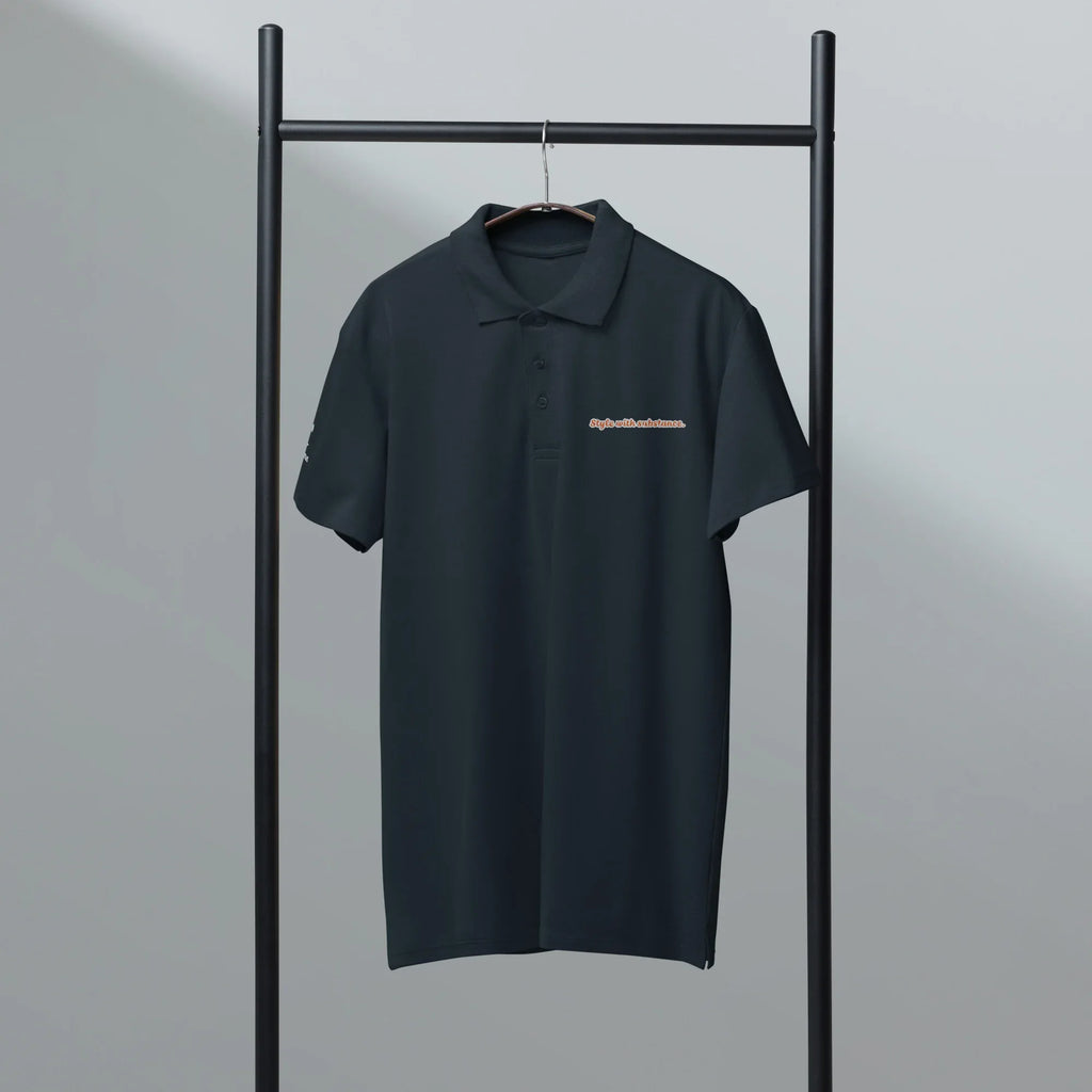 Style with substance. Unisex Premium Pique Polo Shirt polo shirt AwRans Clothing unisex-premium-pique-polo-shirt-navy-front-67ba6a1aa919e