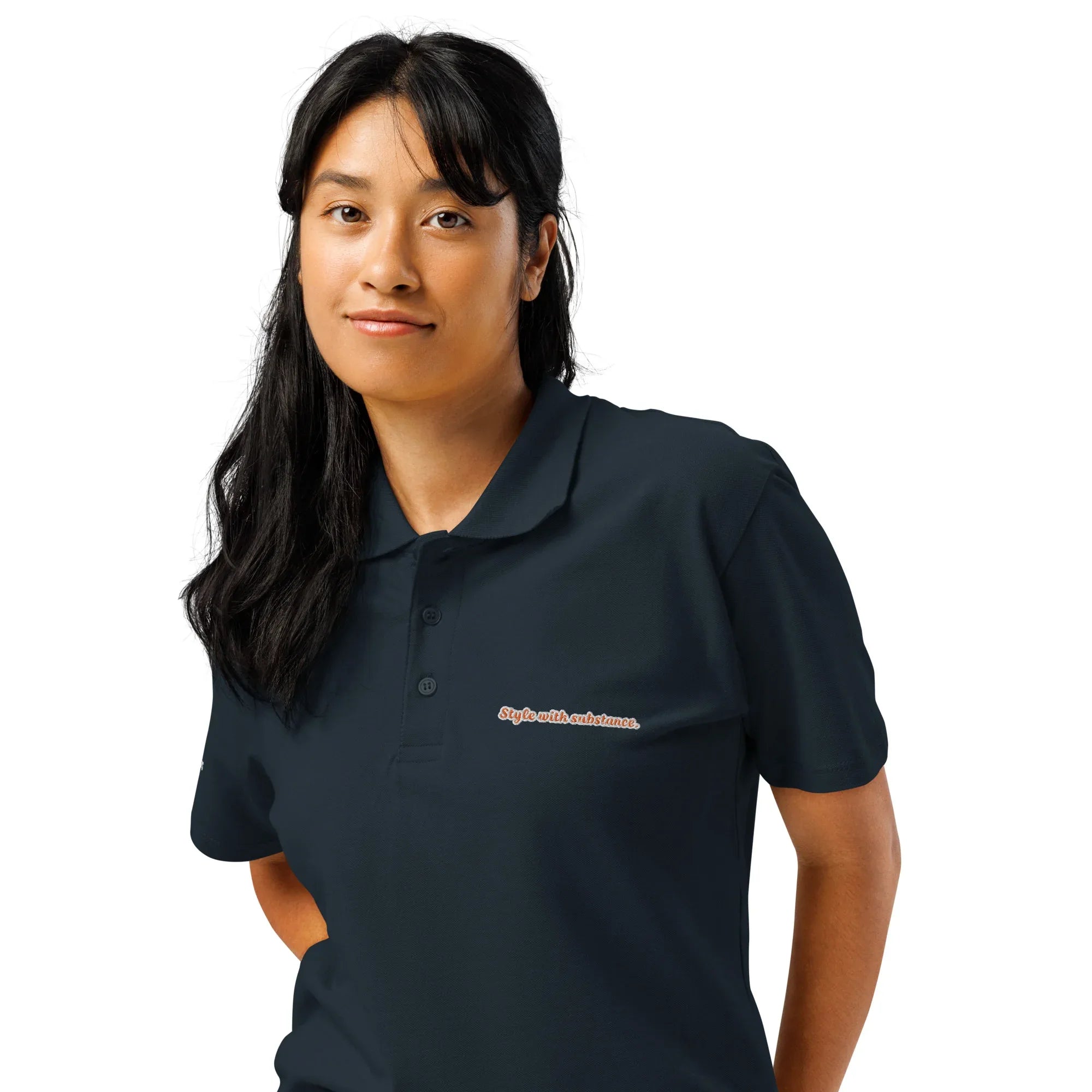 Style with substance. Unisex Premium Pique Polo Shirt polo shirt AwRans Clothing unisex-premium-pique-polo-shirt-navy-left-front-67ba6a1abc02f