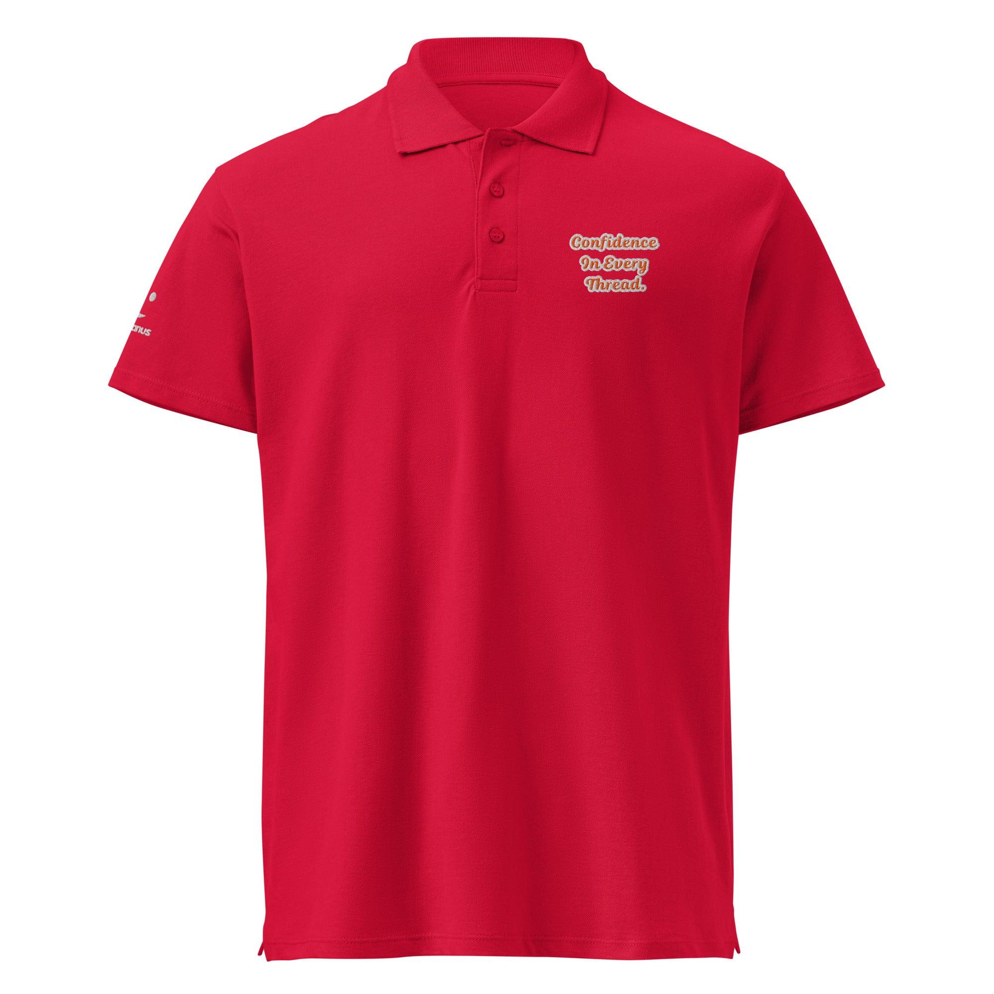 Confidence in every thread. Unisex Premium Pique Polo Shirt polo shirt AwRans Clothing unisex-premium-pique-polo-shirt-red-front-67ba697cde9f3