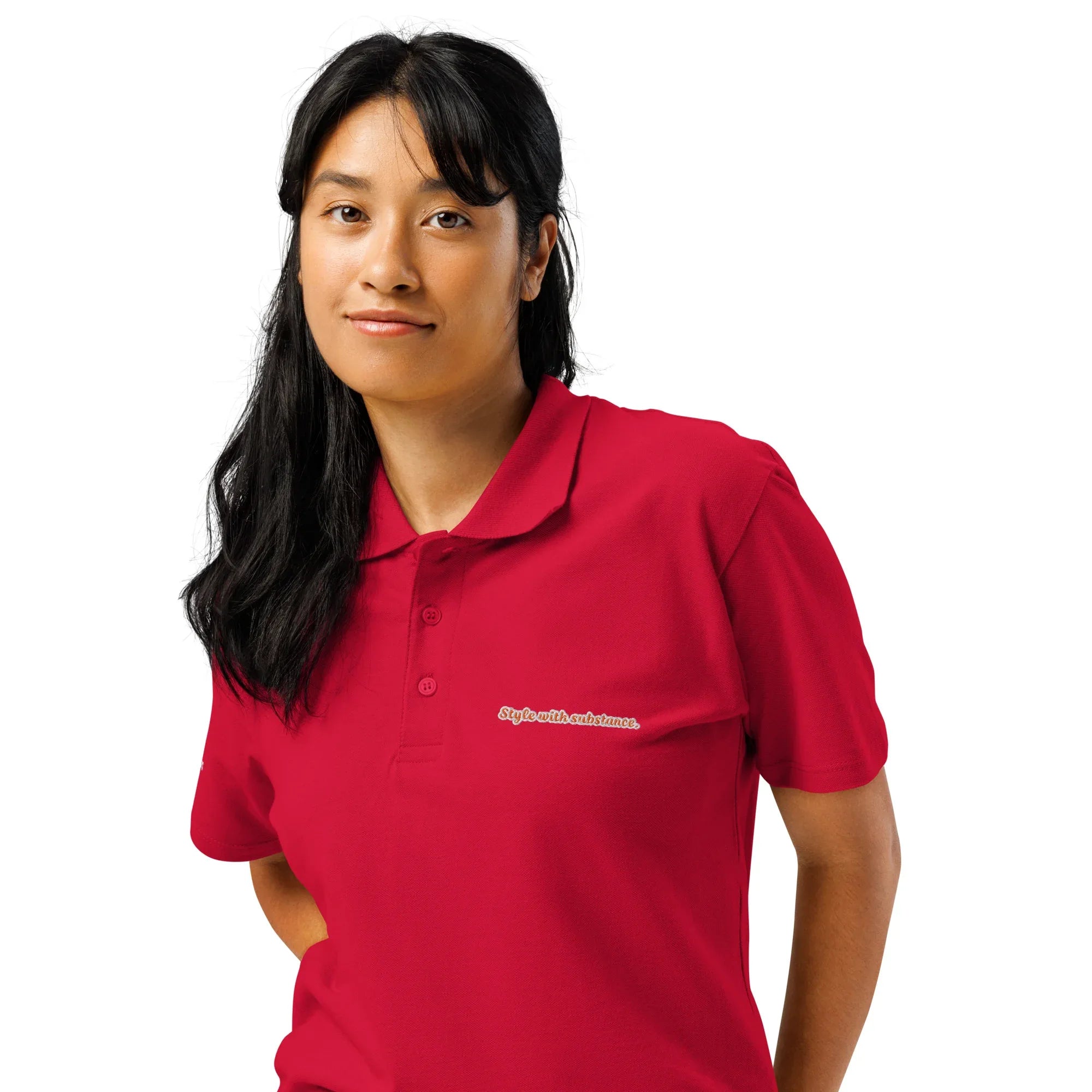 Style with substance. Unisex Premium Pique Polo Shirt polo shirt AwRans Clothing unisex-premium-pique-polo-shirt-red-left-front-67ba6a1abcc6f