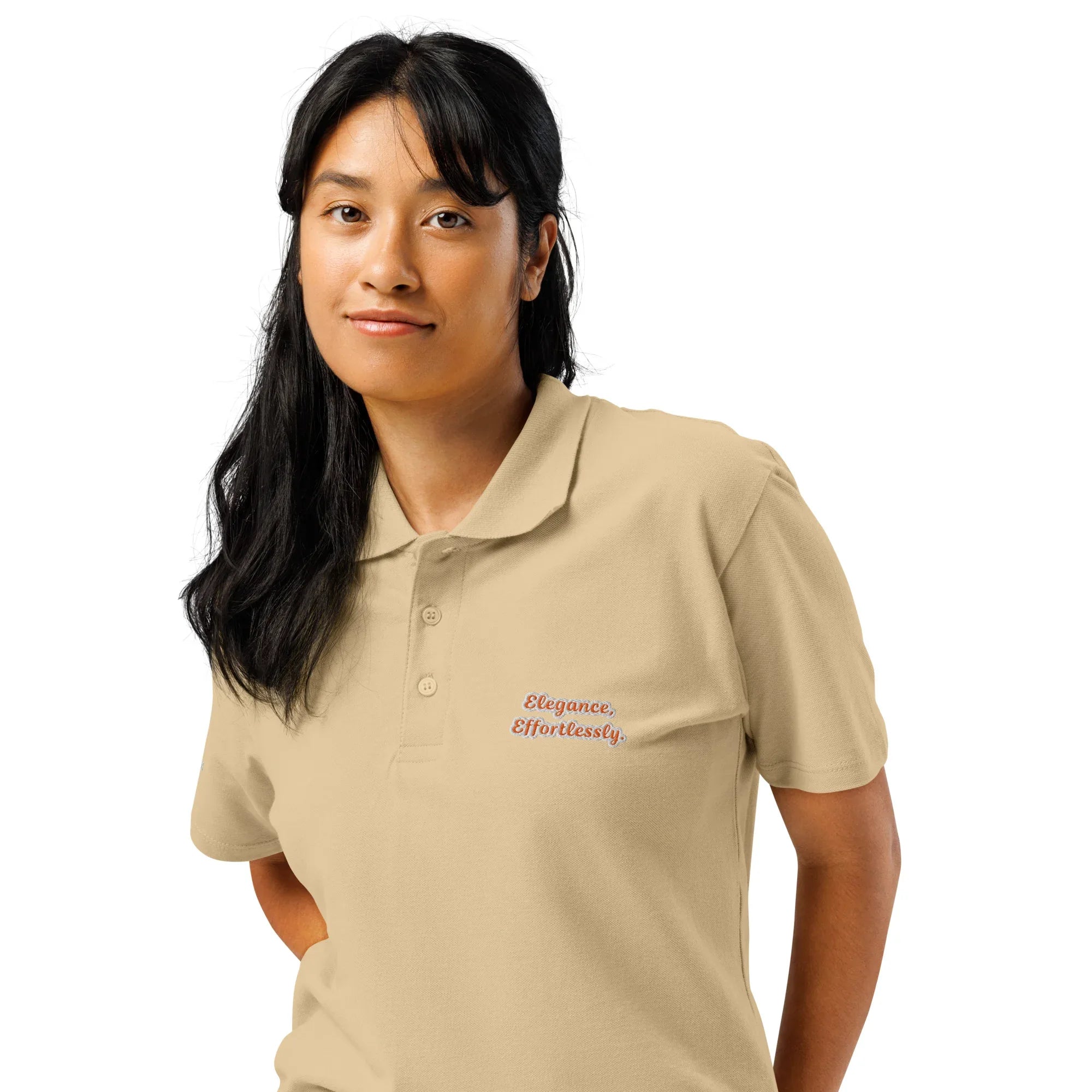 Elegance, effortlessly. Unisex Premium Pique Polo Shirt polo shirt AwRans Clothing unisex-premium-pique-polo-shirt-sand-left-front-67ba684e7e49b