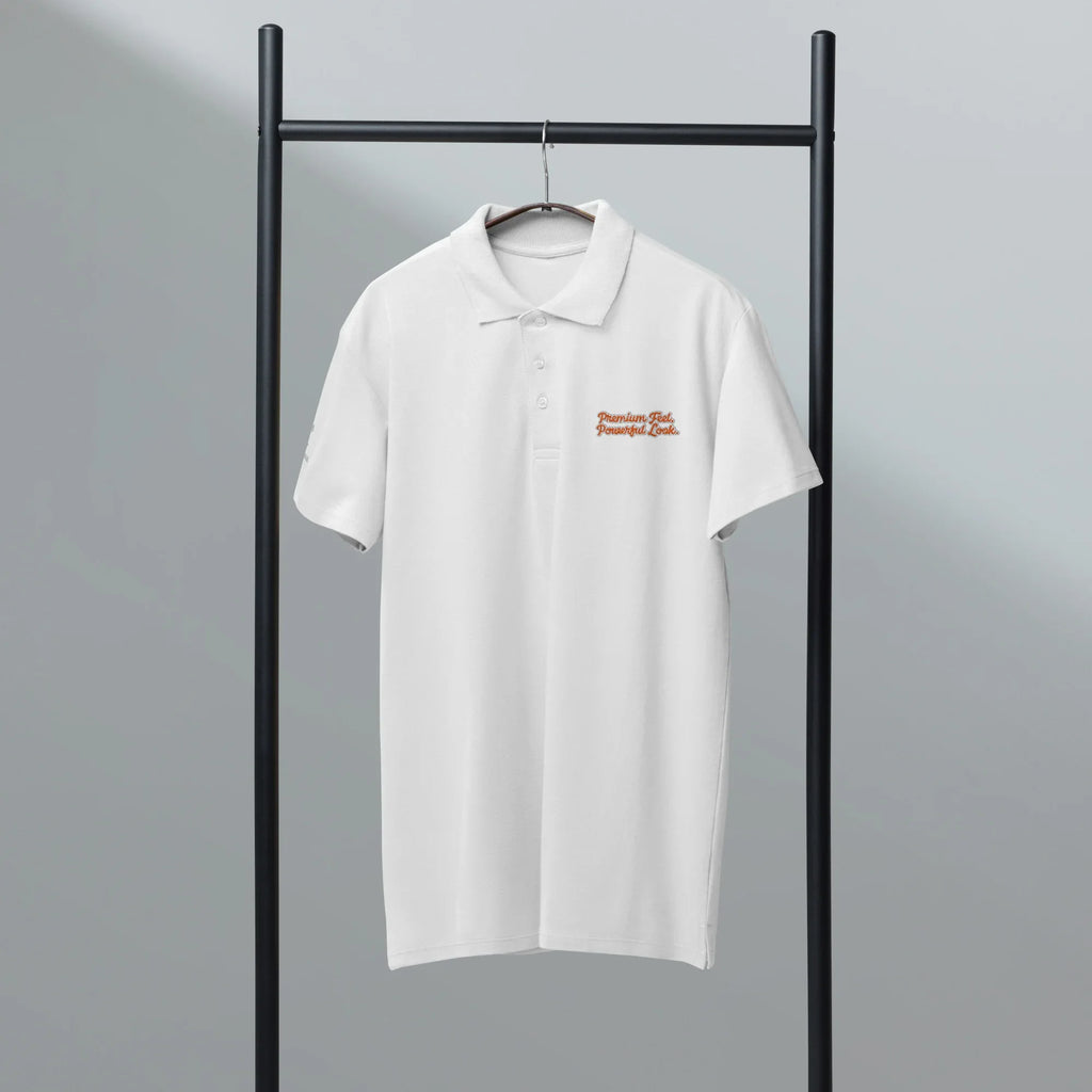 Premium Feel, Powerful Look. Unisex Premium Pique Polo Shirt polo shirt AwRans Clothing unisex-premium-pique-polo-shirt-white-front-67ba6765bf015