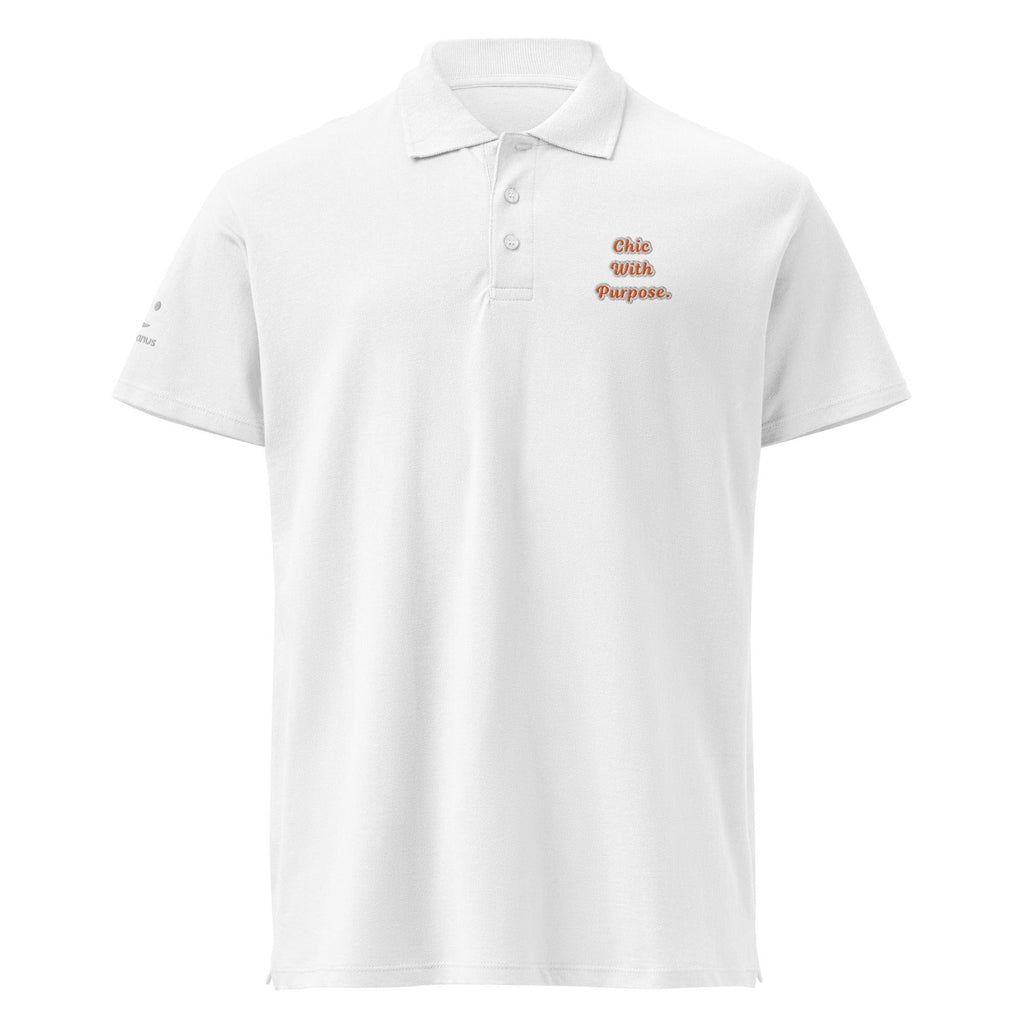 Chic with purpose. Unisex Premium Pique Polo Shirt polo shirt AwRans Clothing unisex-premium-pique-polo-shirt-white-front-67ba68ba3054b