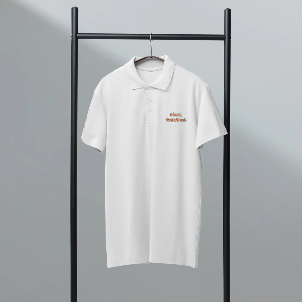 Class, redefined. Unisex Premium Pique Polo Shirt polo shirt AwRans Clothing unisex-premium-pique-polo-shirt-white-front-67ba692065ea4
