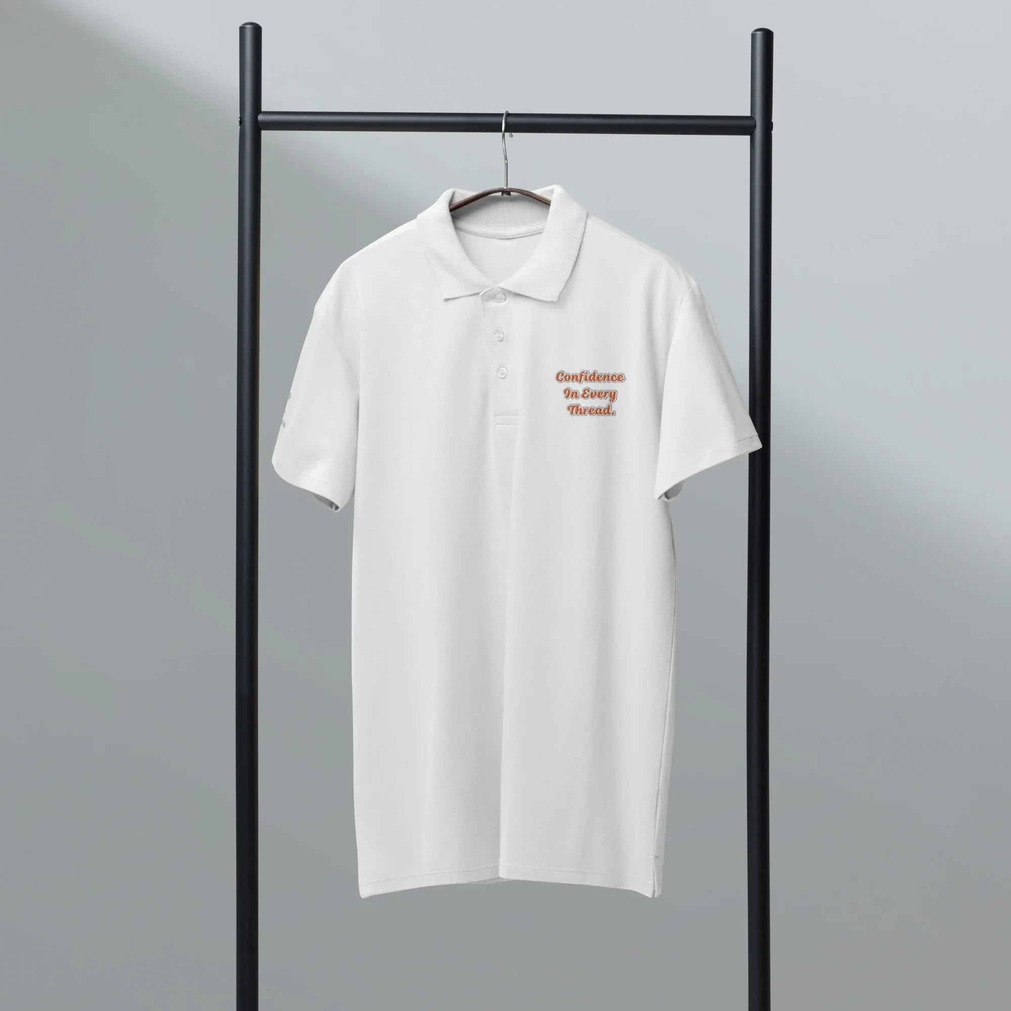 Confidence in every thread. Unisex Premium Pique Polo Shirt polo shirt AwRans Clothing unisex-premium-pique-polo-shirt-white-front-67ba697cf27b7