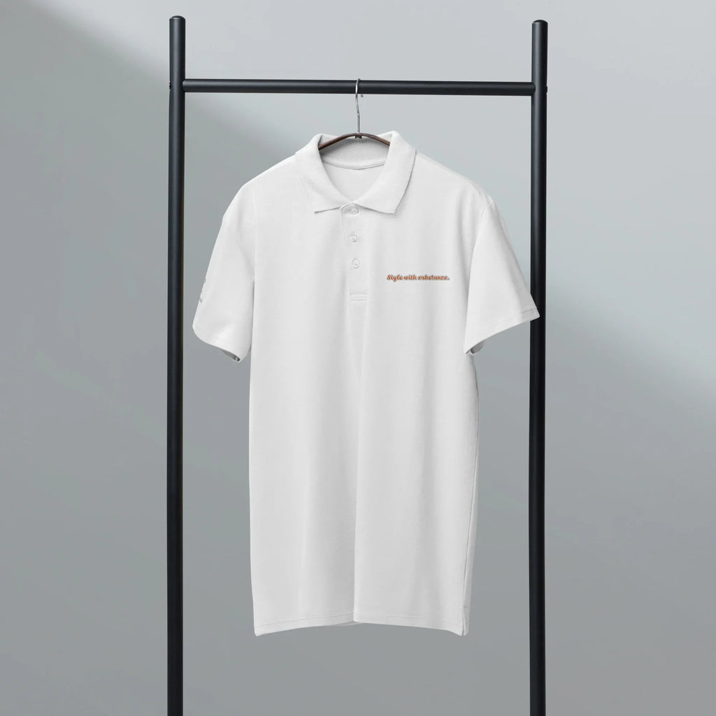 Style with substance. Unisex Premium Pique Polo Shirt polo shirt AwRans Clothing unisex-premium-pique-polo-shirt-white-front-67ba6a1ab7a80