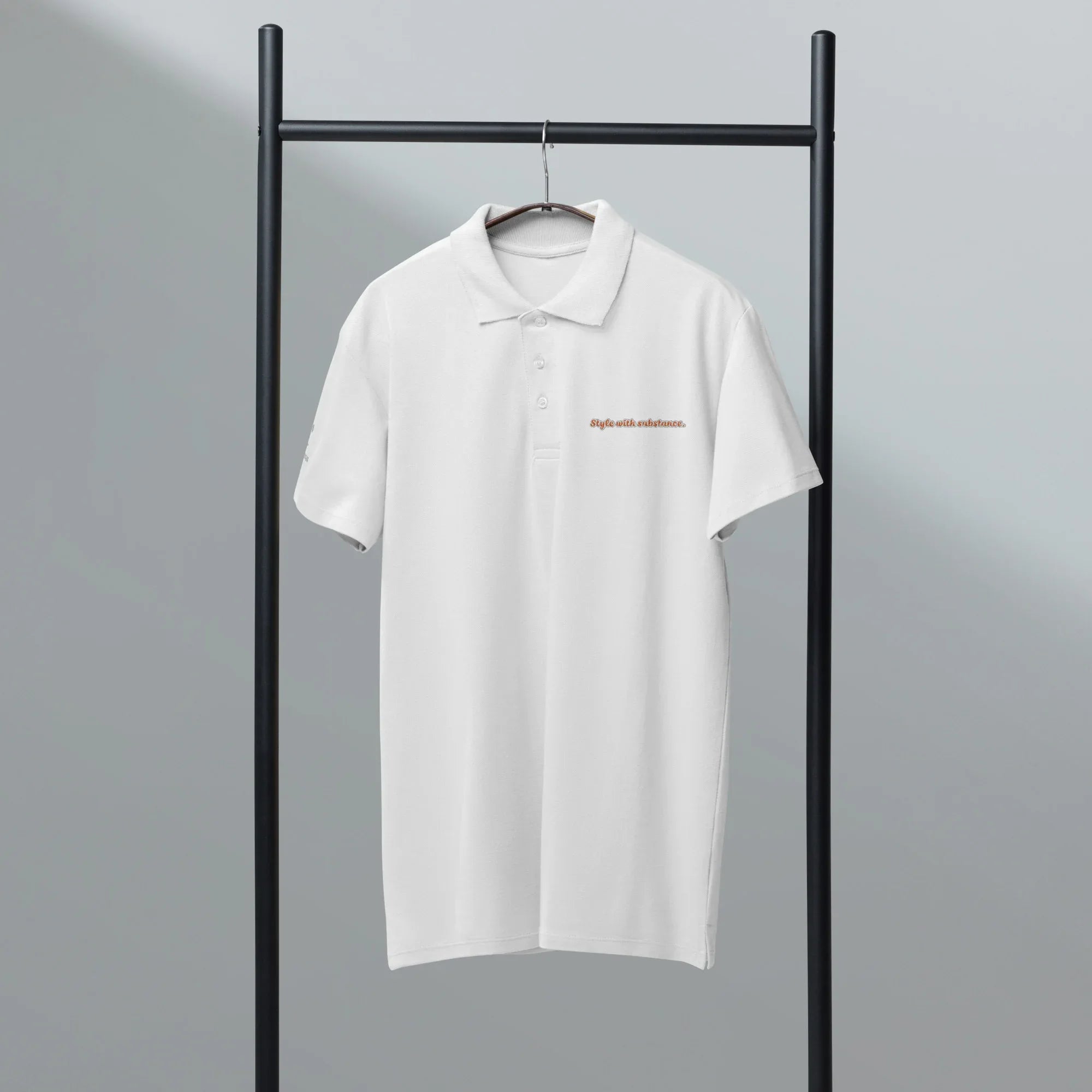 Style with substance. Unisex Premium Pique Polo Shirt polo shirt AwRans Clothing unisex-premium-pique-polo-shirt-white-front-67ba6a1ab7a80