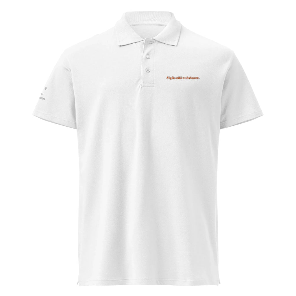 Style with substance. Unisex Premium Pique Polo Shirt polo shirt AwRans Clothing unisex-premium-pique-polo-shirt-white-front-67ba6a1aba9a8