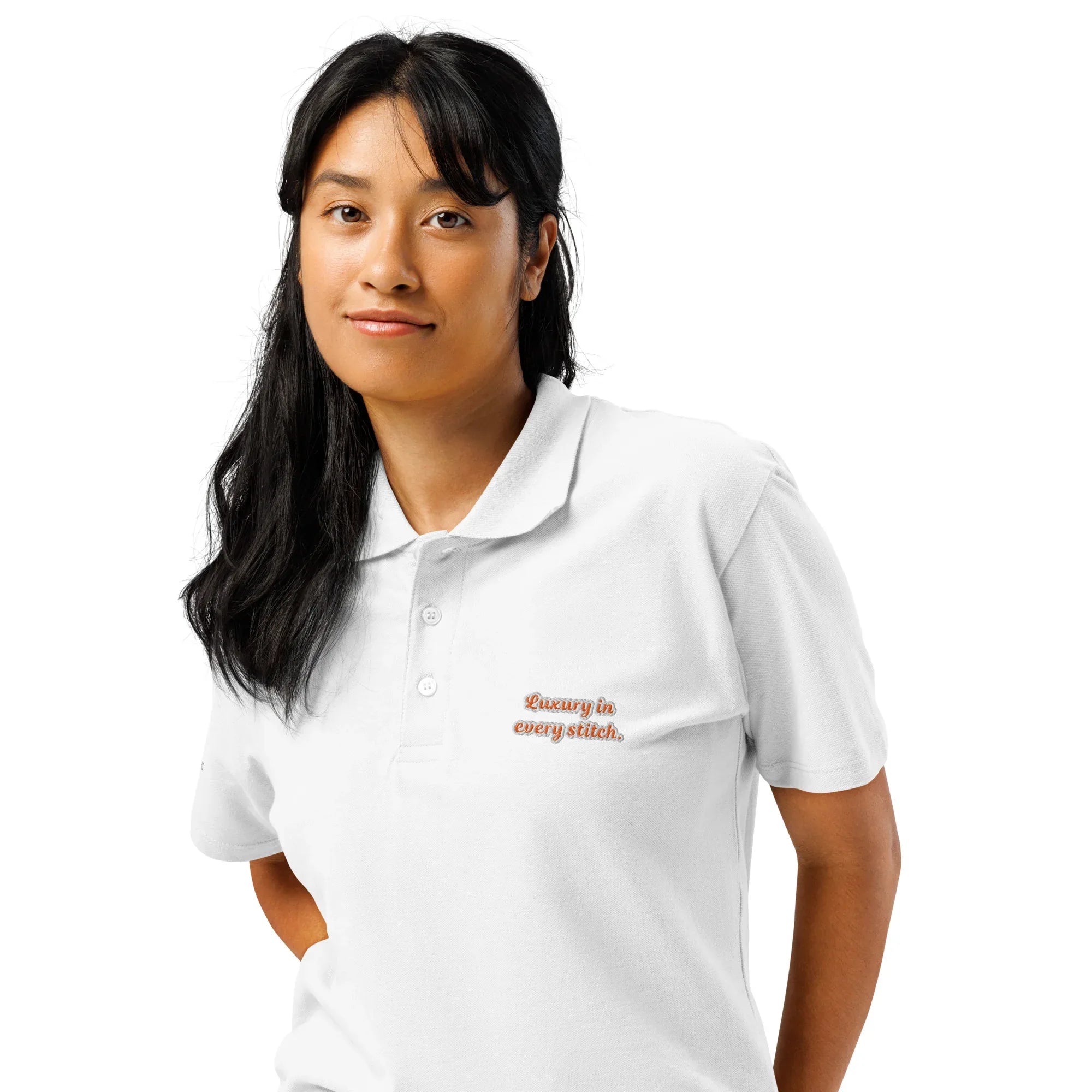 Luxury in every stitch . Unisex Premium Pique Polo Shirt polo shirt AwRans Clothing unisex-premium-pique-polo-shirt-white-left-front-67ba67bae453c