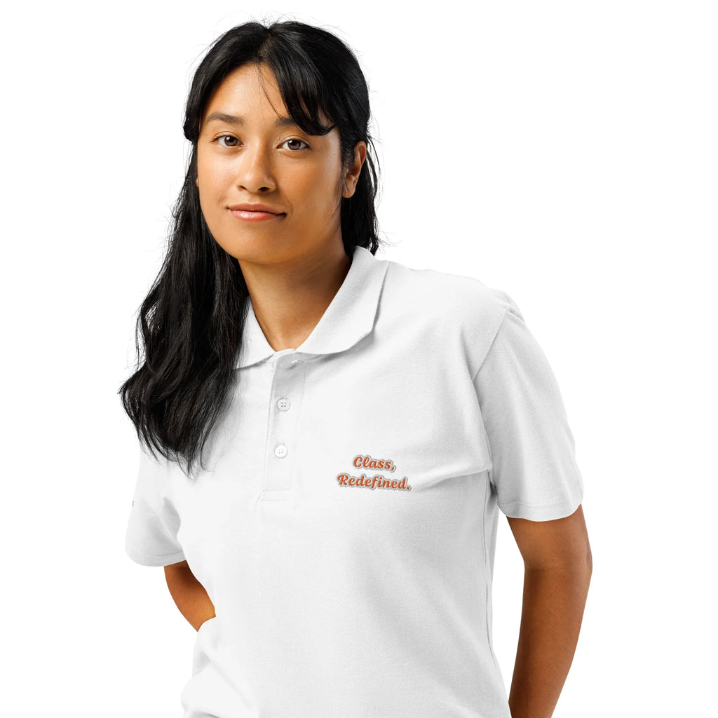 Class, redefined. Unisex Premium Pique Polo Shirt polo shirt AwRans Clothing unisex-premium-pique-polo-shirt-white-left-front-67ba69206e2a8
