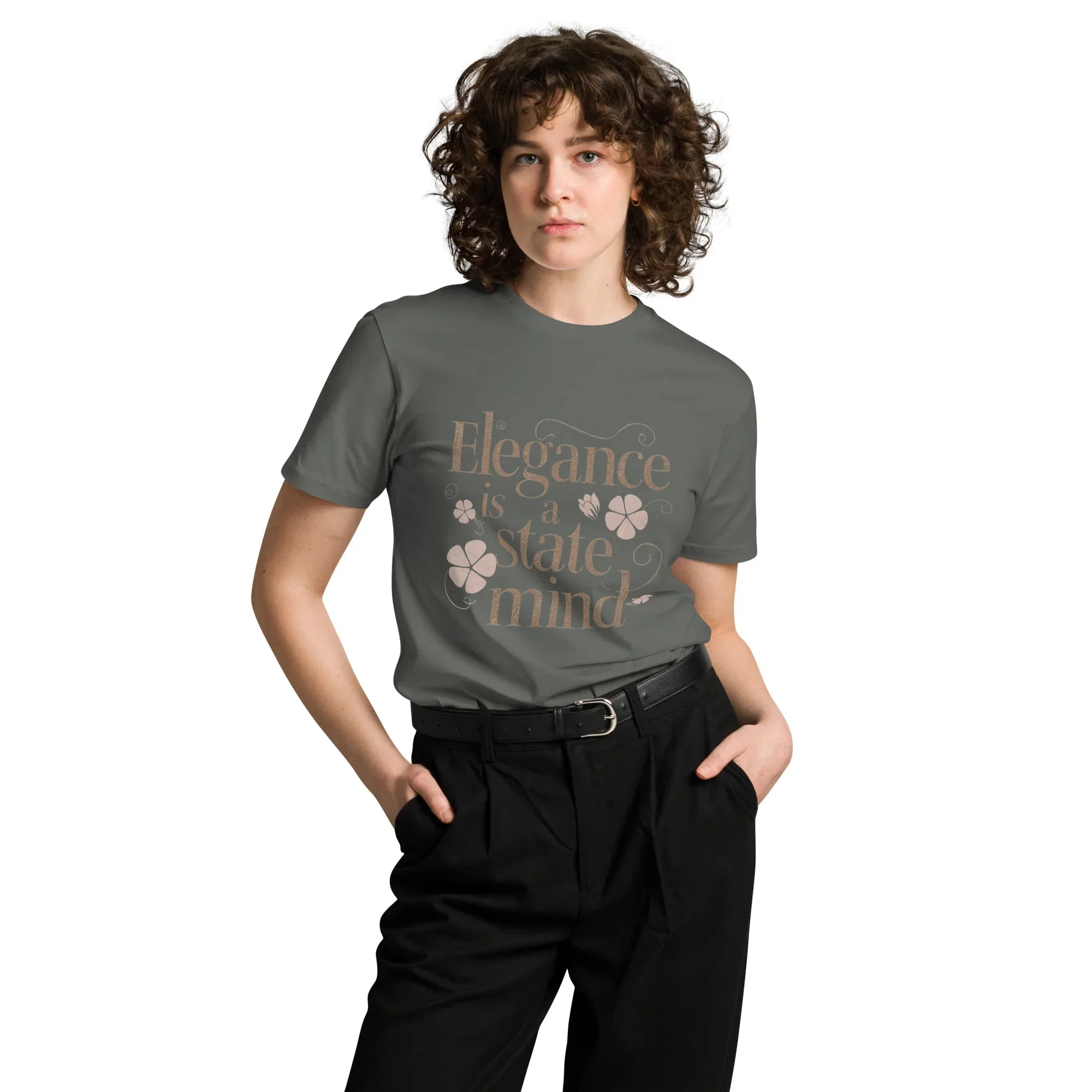 Women's Premium T-Shirt | Elegance Is A State Mind. Charcoal T-Shirt AwRans Clothing unisex-premium-t-shirt-charcoal-front-6794c73ac03d8