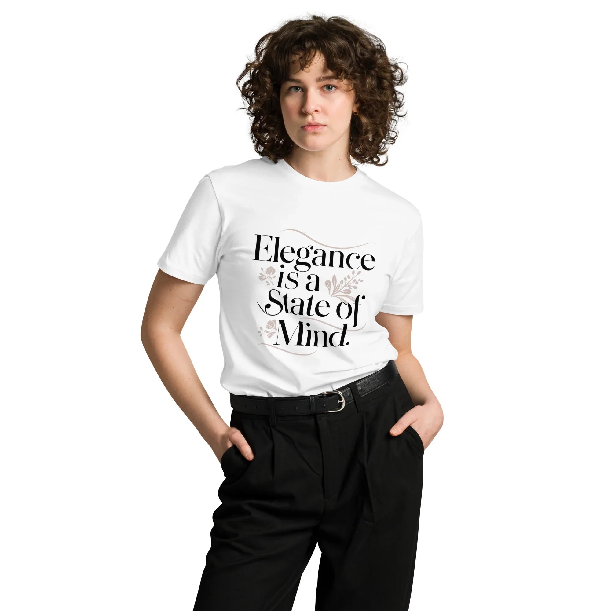 Women's Premium T-Shirt | Elegance Is A State Of Mind. White T-Shirt AwRans Clothing unisex-premium-t-shirt-white-front-6794f2de32ae2