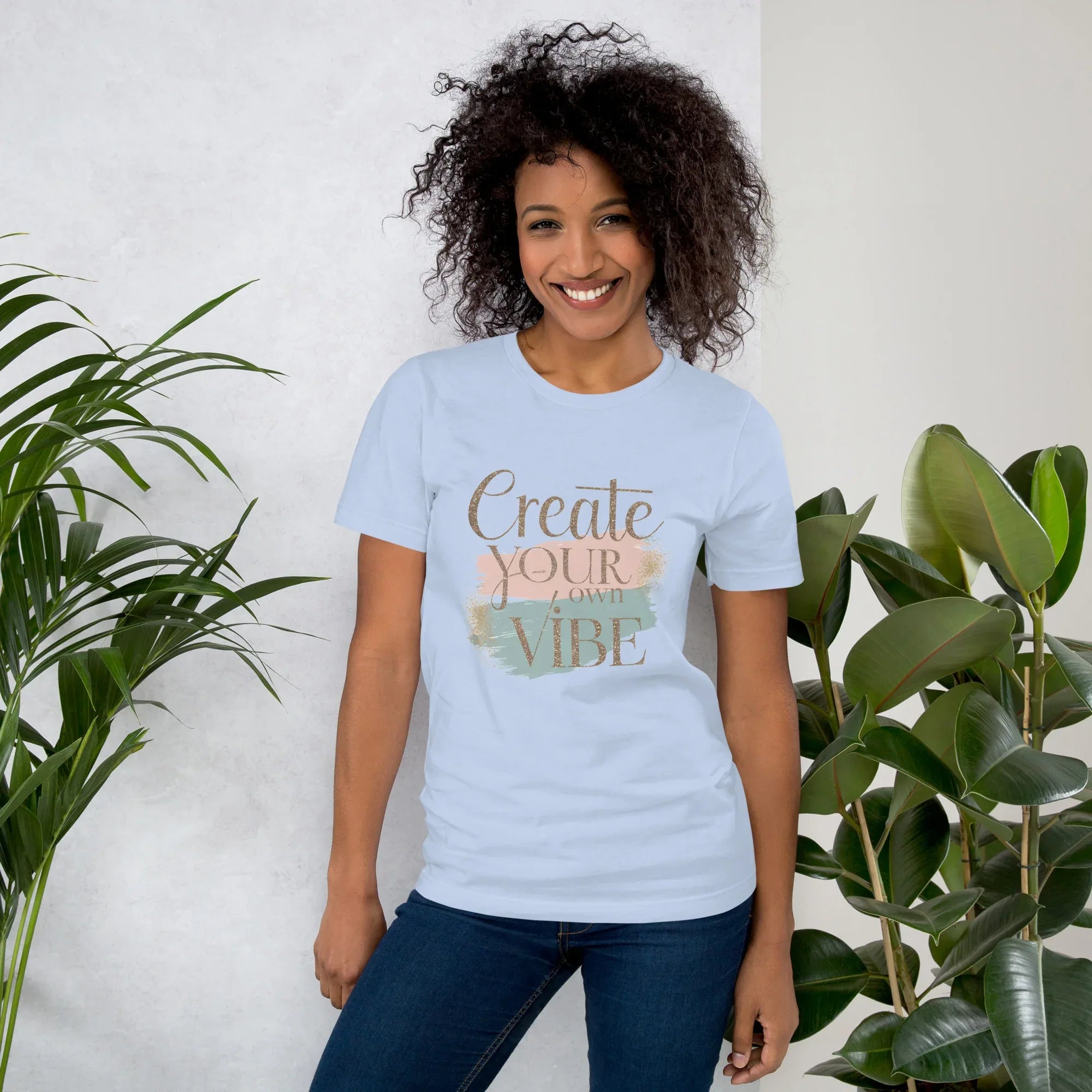 Women's T-Shirt | Creat Your Own Vibe Baby Blue Women's t-shirt AwRans Clothing unisex-staple-t-shirt-baby-blue-front-6799e51fe2a02