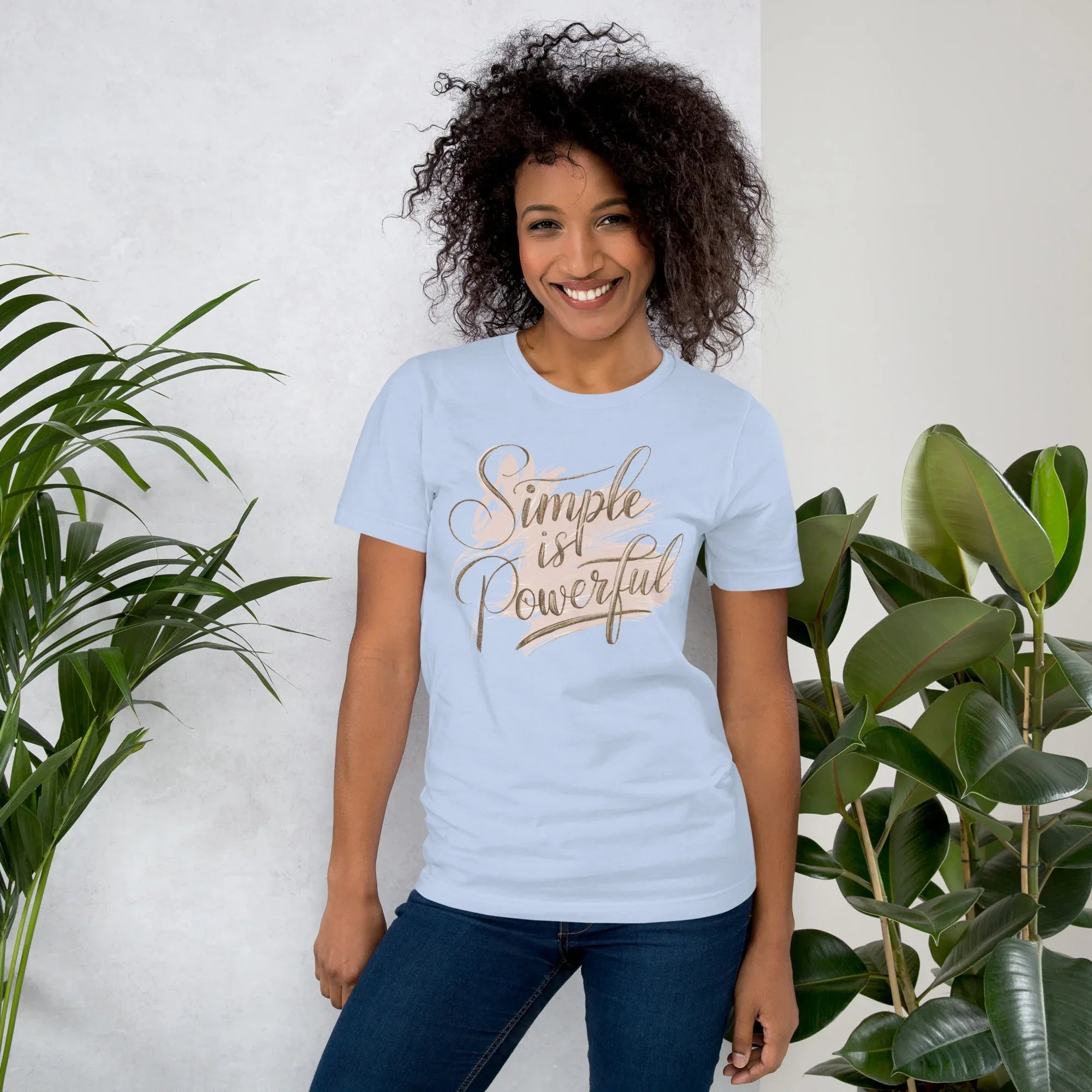 Women's T-Shirt | Simple Is Powerful Baby Blue Women's t-shirt AwRans Clothing unisex-staple-t-shirt-baby-blue-front-679a4595026ec