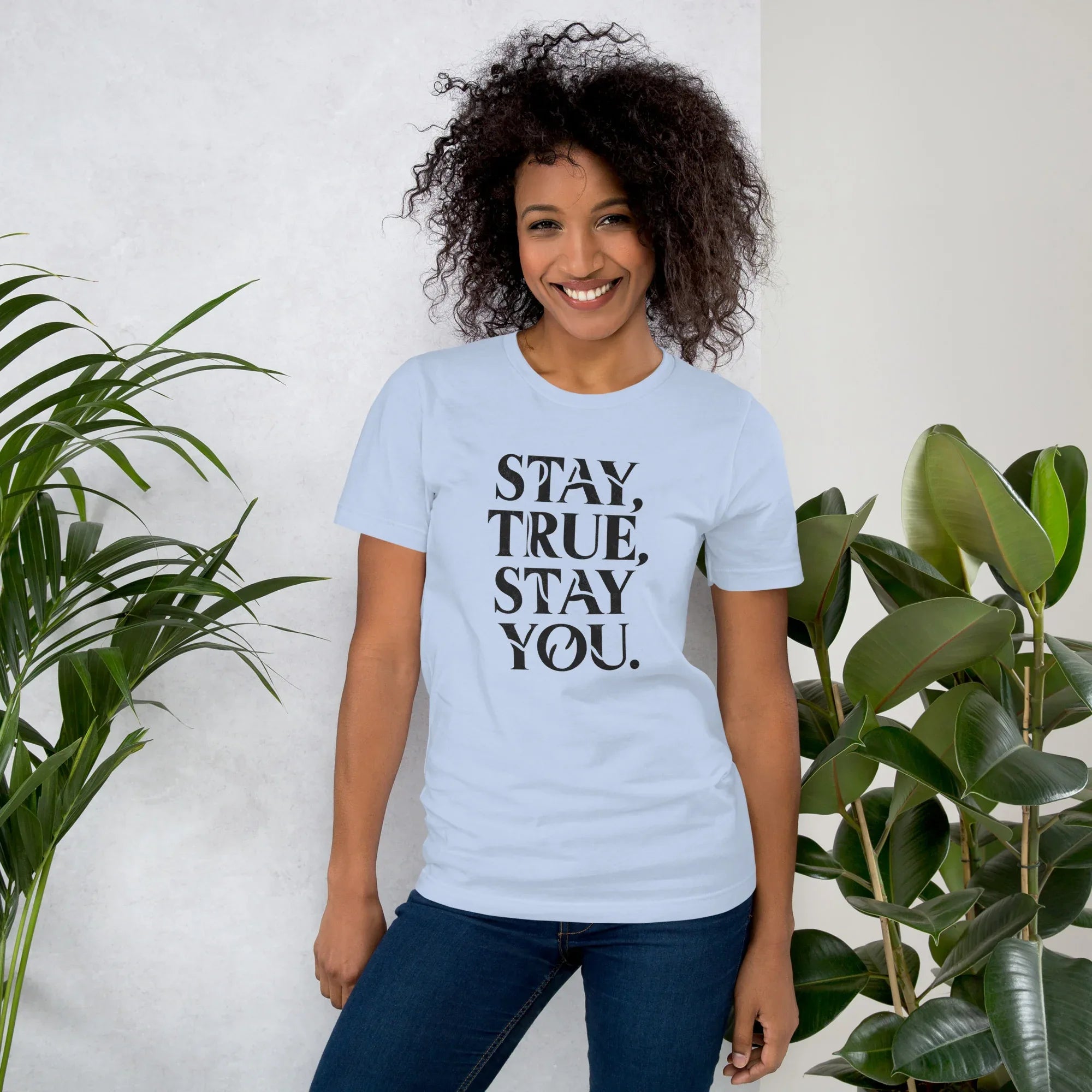 Women's T-Shirt | Stay True,Stay You. Baby Blue Women's t-shirt AwRans Clothing unisex-staple-t-shirt-baby-blue-front-679a9992cb9eb
