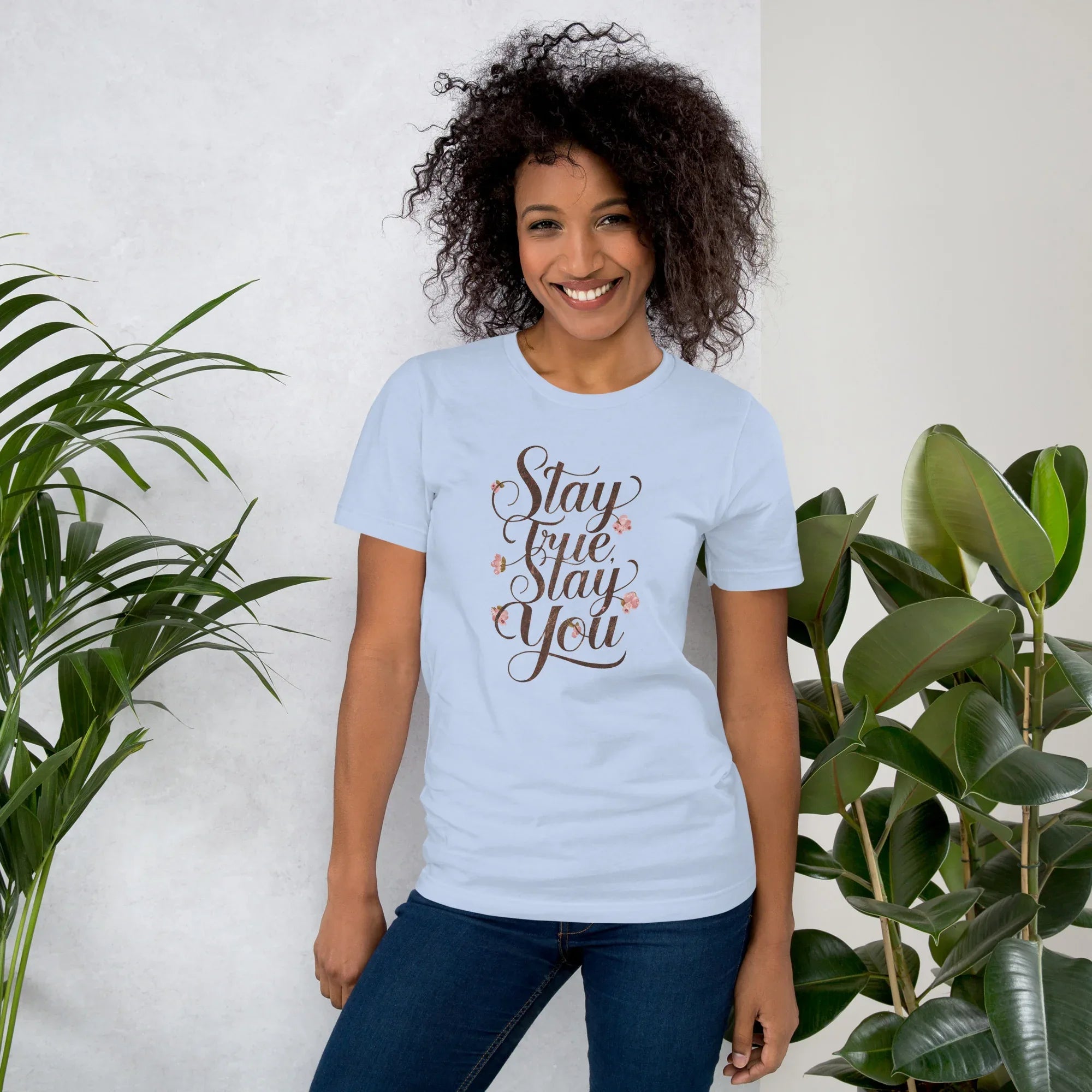 Women's T-Shirt | Stay True,Stay You. Baby Blue Women's t-shirt AwRans Clothing unisex-staple-t-shirt-baby-blue-front-679a9bf28a26d