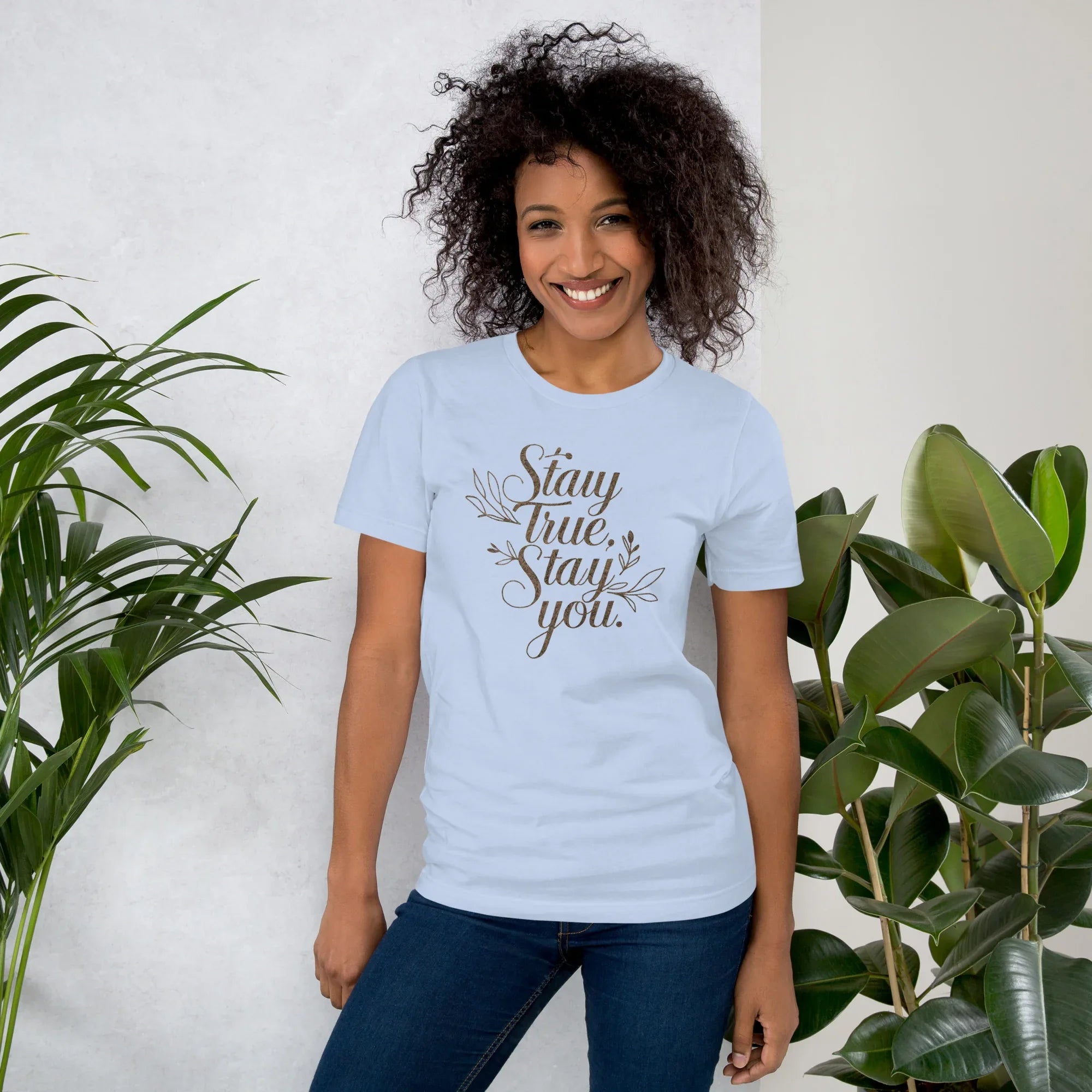 Women's T-Shirt | Stay True,Stay You. Baby Blue Women's t-shirt AwRans Clothing unisex-staple-t-shirt-baby-blue-front-679bbce23a871