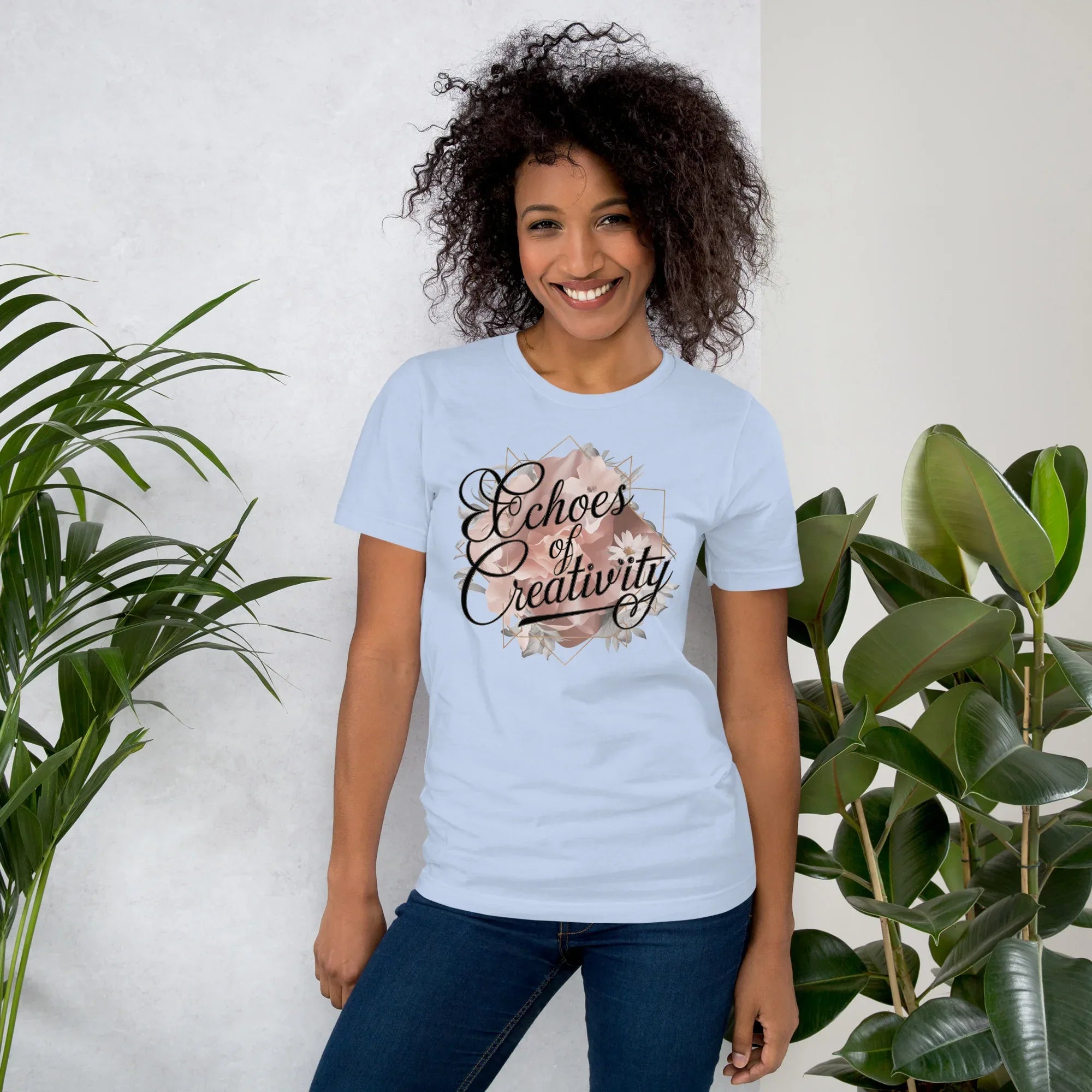 Women's T-Shirt | Echoes Of Creativity Baby Blue Women's t-shirt AwRans Clothing unisex-staple-t-shirt-baby-blue-front-679bbee623f12
