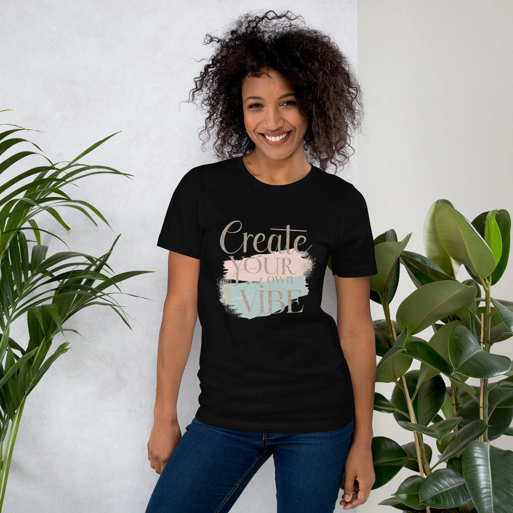 Women's T-Shirt | Creat Your Own Vibe Black Women's t-shirt AwRans Clothing unisex-staple-t-shirt-black-front-6799e51edd721
