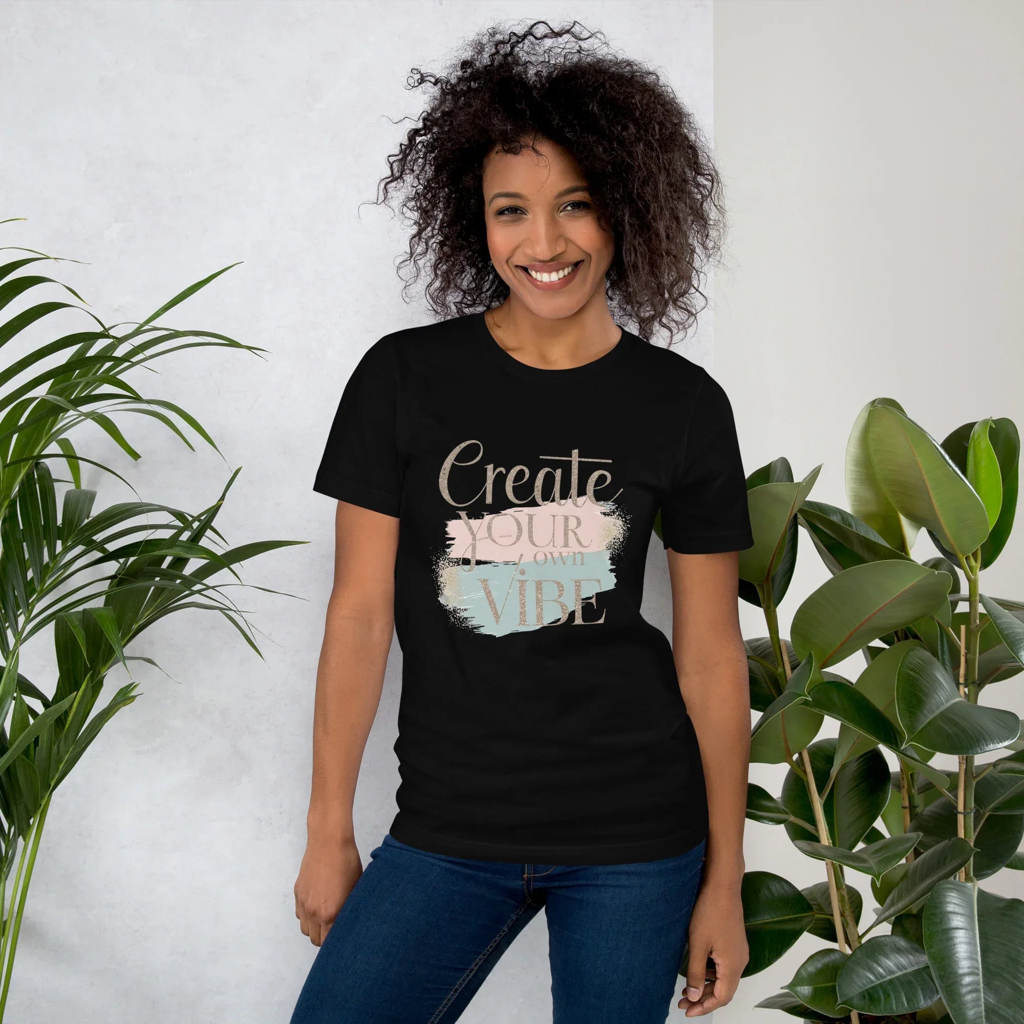Women's T-Shirt | Creat Your Own Vibe Black Women's t-shirt AwRans Clothing unisex-staple-t-shirt-black-front-6799e51edd721