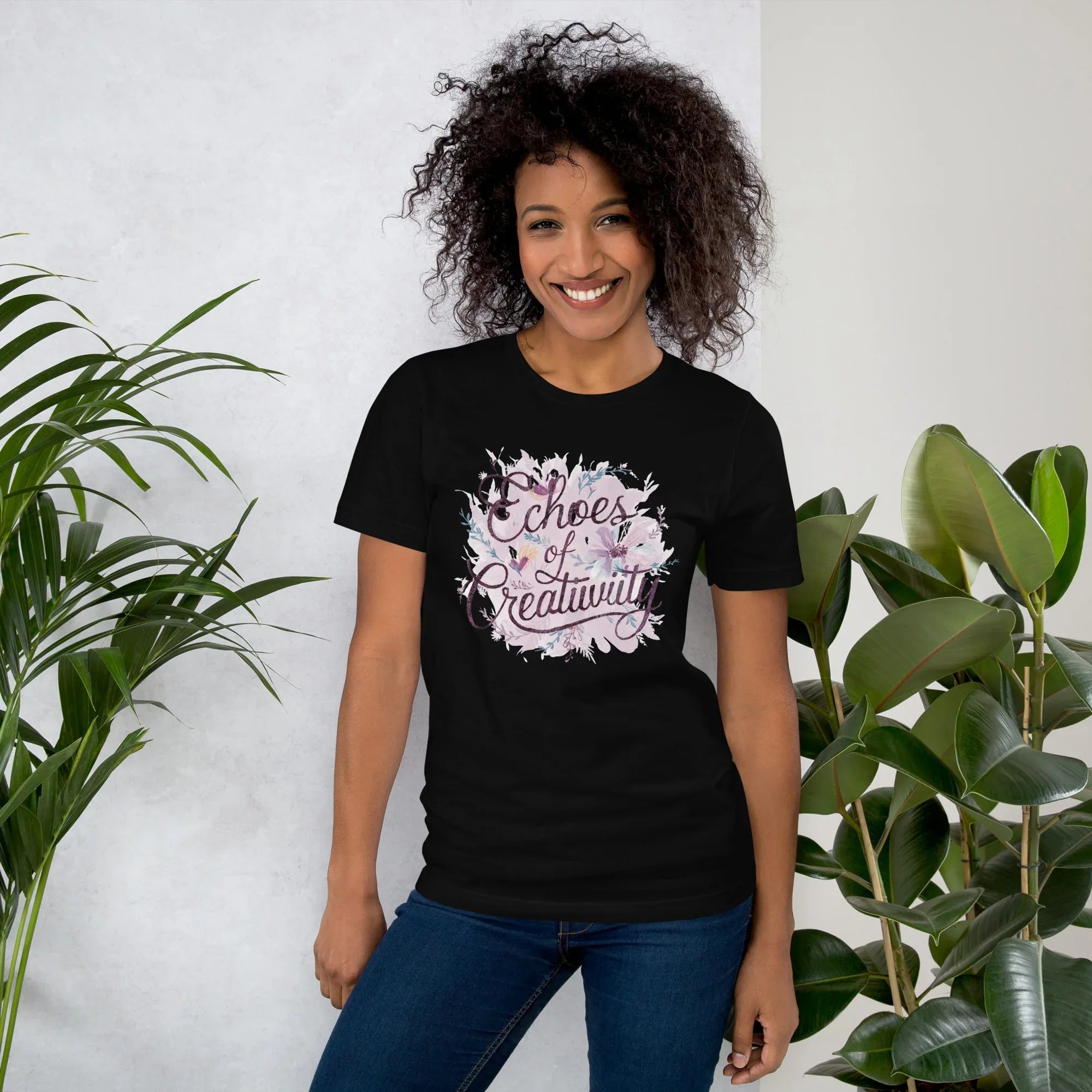 Women's T-Shirt | Echoes Of Creativity Black Women's t-shirt AwRans Clothing unisex-staple-t-shirt-black-front-6799ecd1aa01d