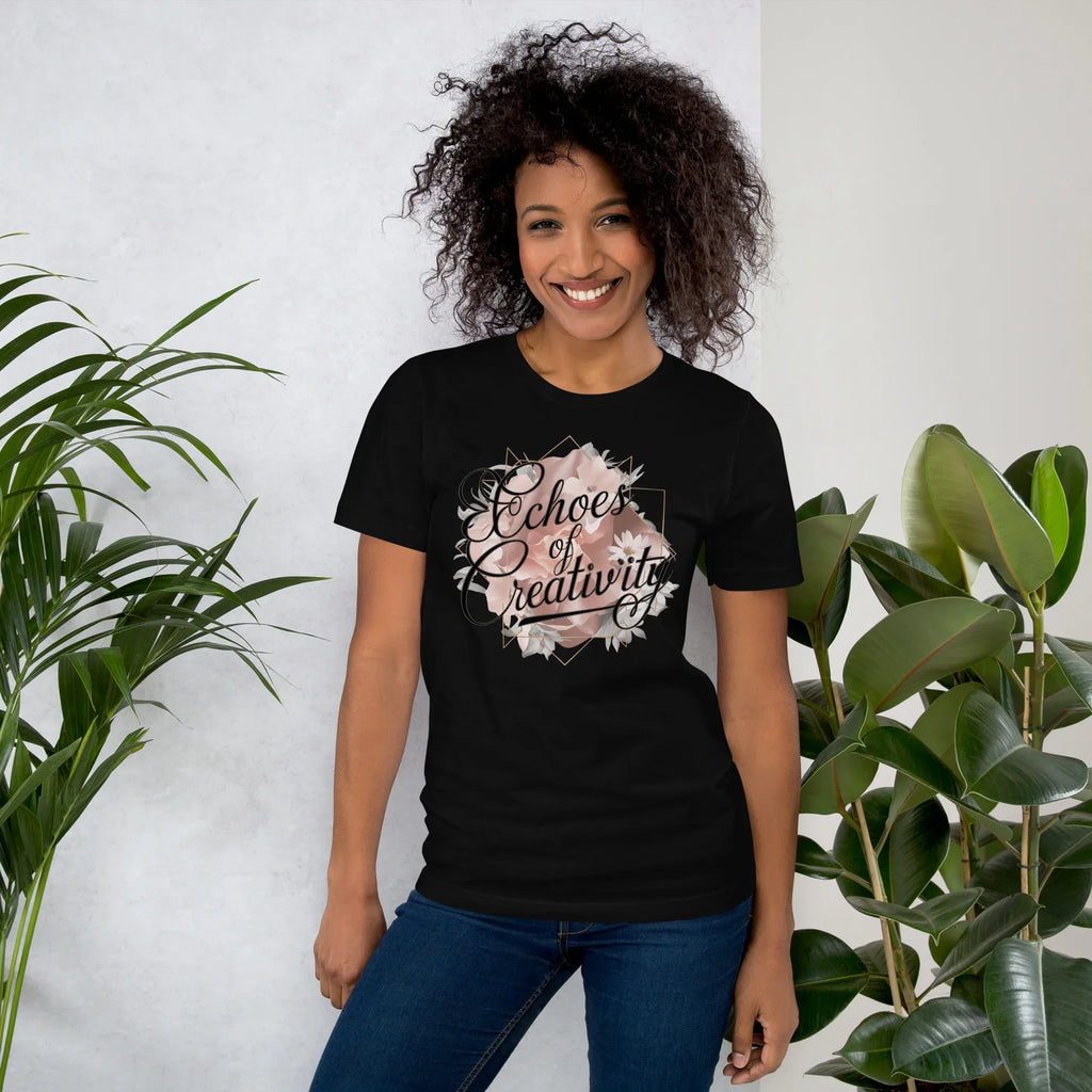 Women's T-Shirt | Echoes Of Creativity Black Women's t-shirt AwRans Clothing unisex-staple-t-shirt-black-front-679bbee4d36ef