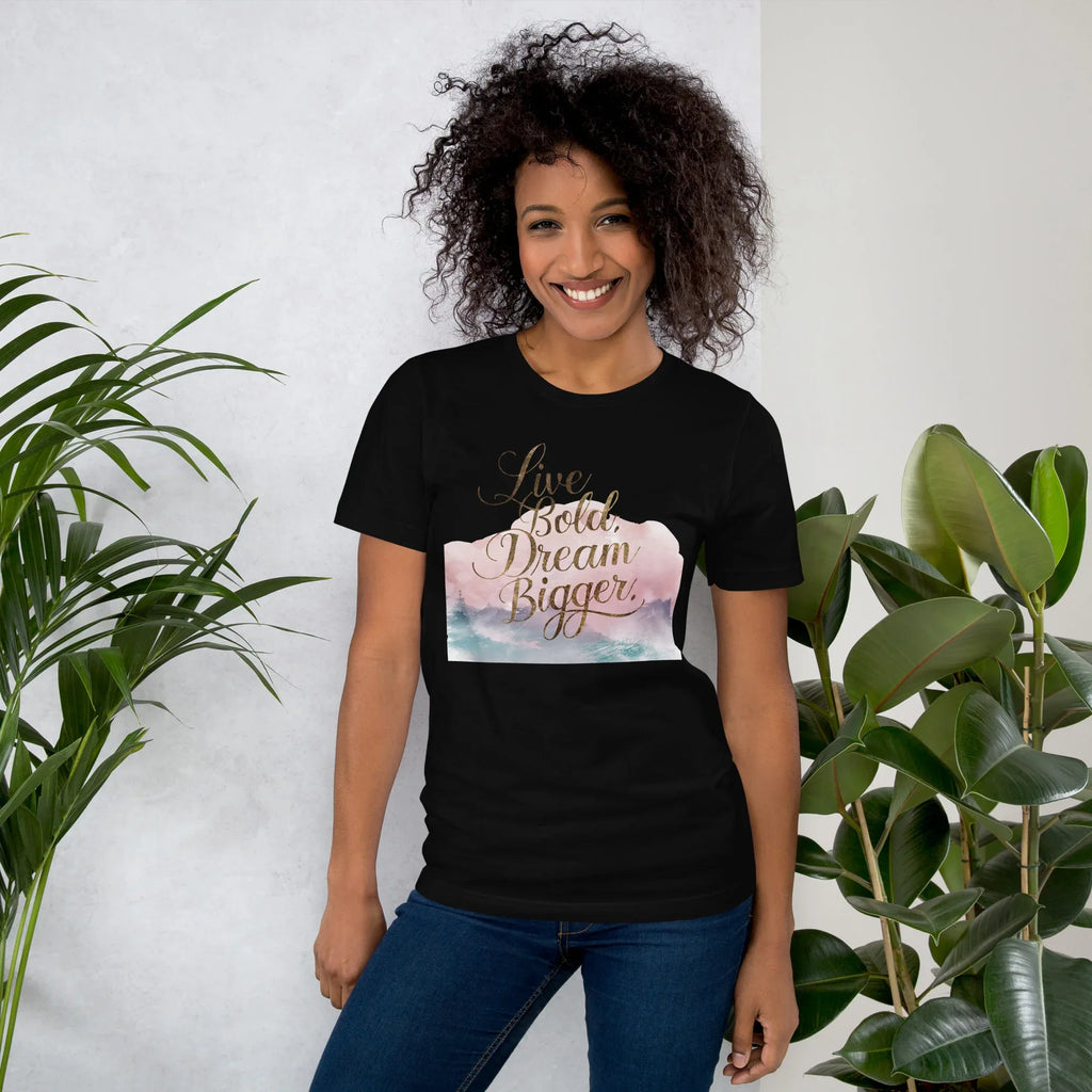 Women's T-Shirt | Live Bold,Dream Bigger. Black Women's t-shirt AwRans Clothing unisex-staple-t-shirt-black-front-679be001d5520