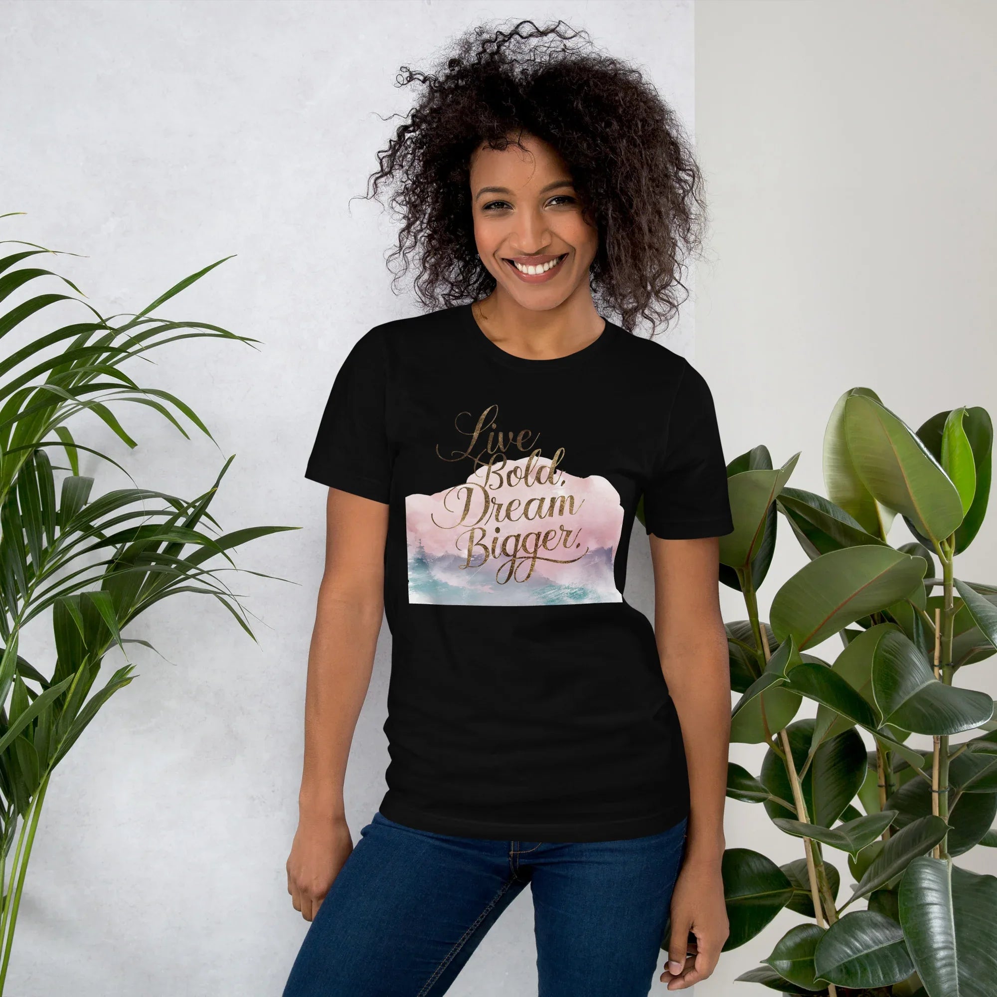 Women's T-Shirt | Live Bold,Dream Bigger. Black Women's t-shirt AwRans Clothing unisex-staple-t-shirt-black-front-679be001d5520
