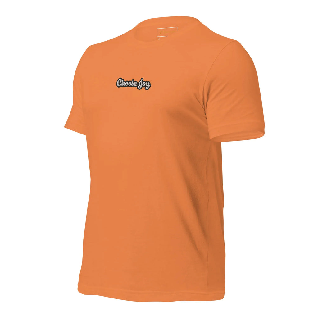 Unisex | Choose Joy T-Shirt t-shirt AwRans Clothing unisex-staple-t-shirt-burnt-orange-left-front-674b7084d18b3