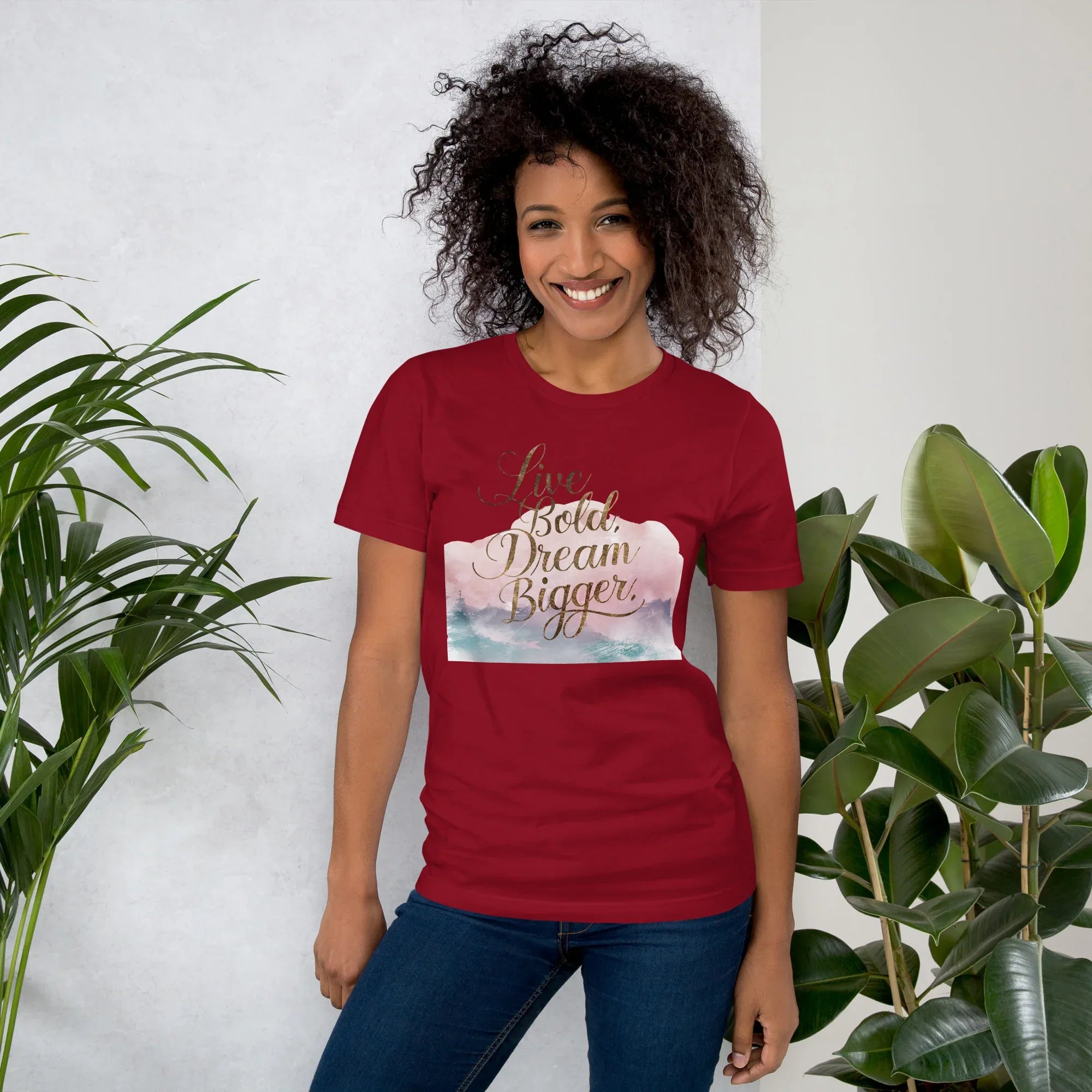 Women's T-Shirt | Live Bold,Dream Bigger. Cardinal Women's t-shirt AwRans Clothing unisex-staple-t-shirt-cardinal-front-679be002818ff