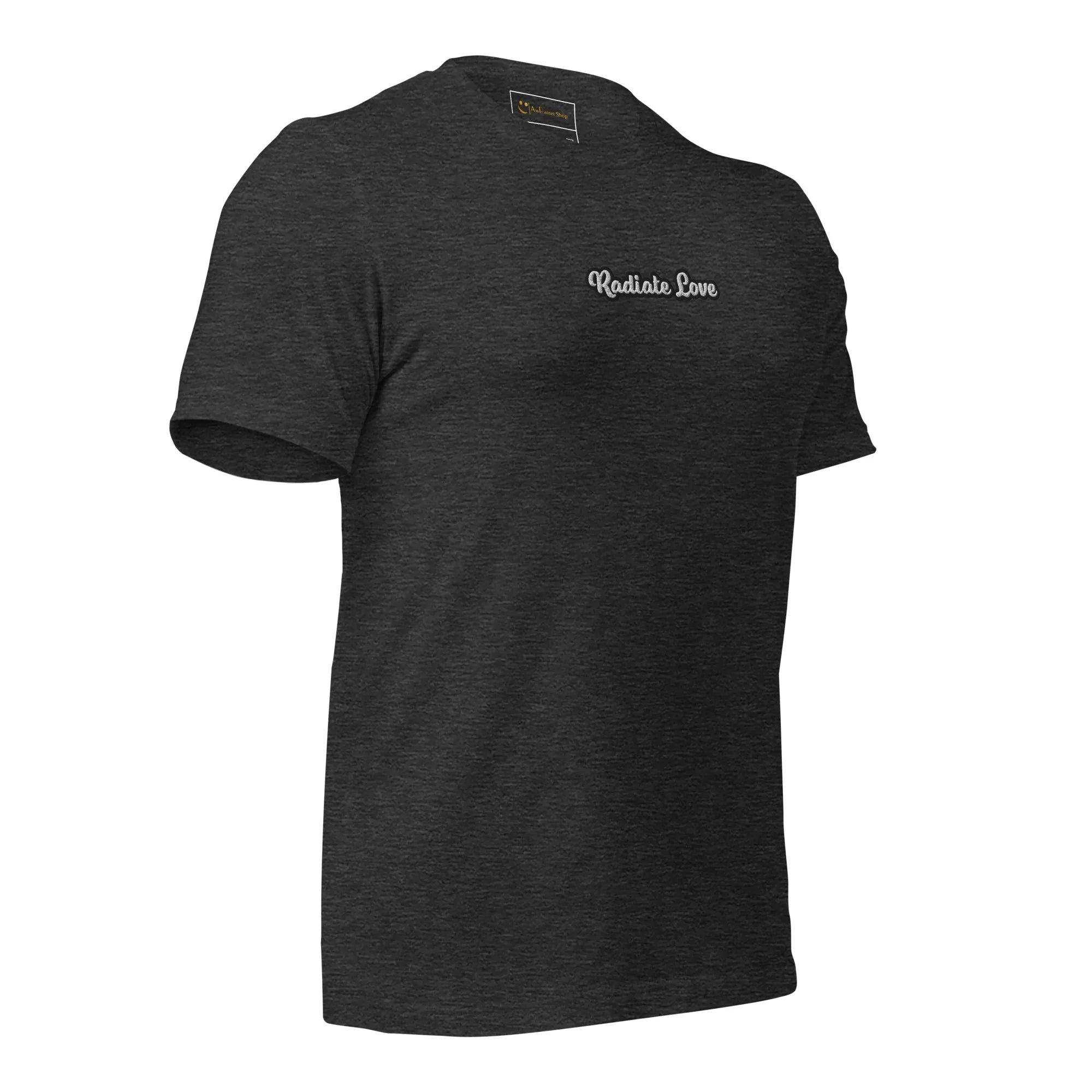Unisex | Radiate Love T-Shirt t-shirt AwRans Clothing unisex-staple-t-shirt-dark-grey-heather-right-front-6749de23651e4