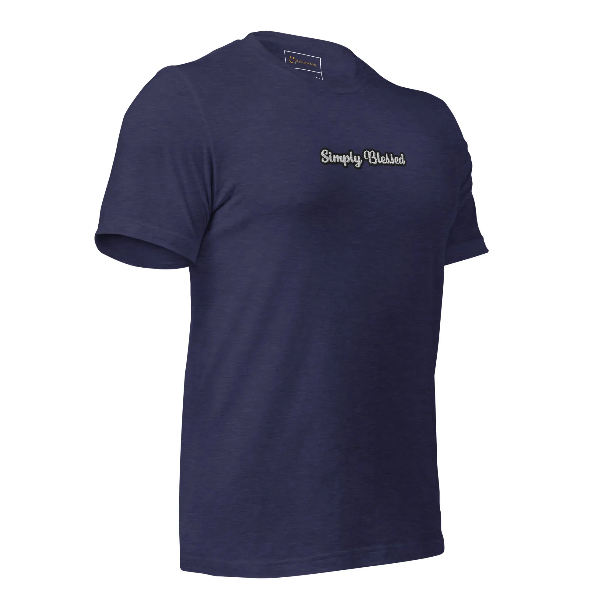 Unisex | Simply Blessed T-Shirt t-shirt AwRans Clothing unisex-staple-t-shirt-heather-midnight-navy-right-front-6749edcb11a11
