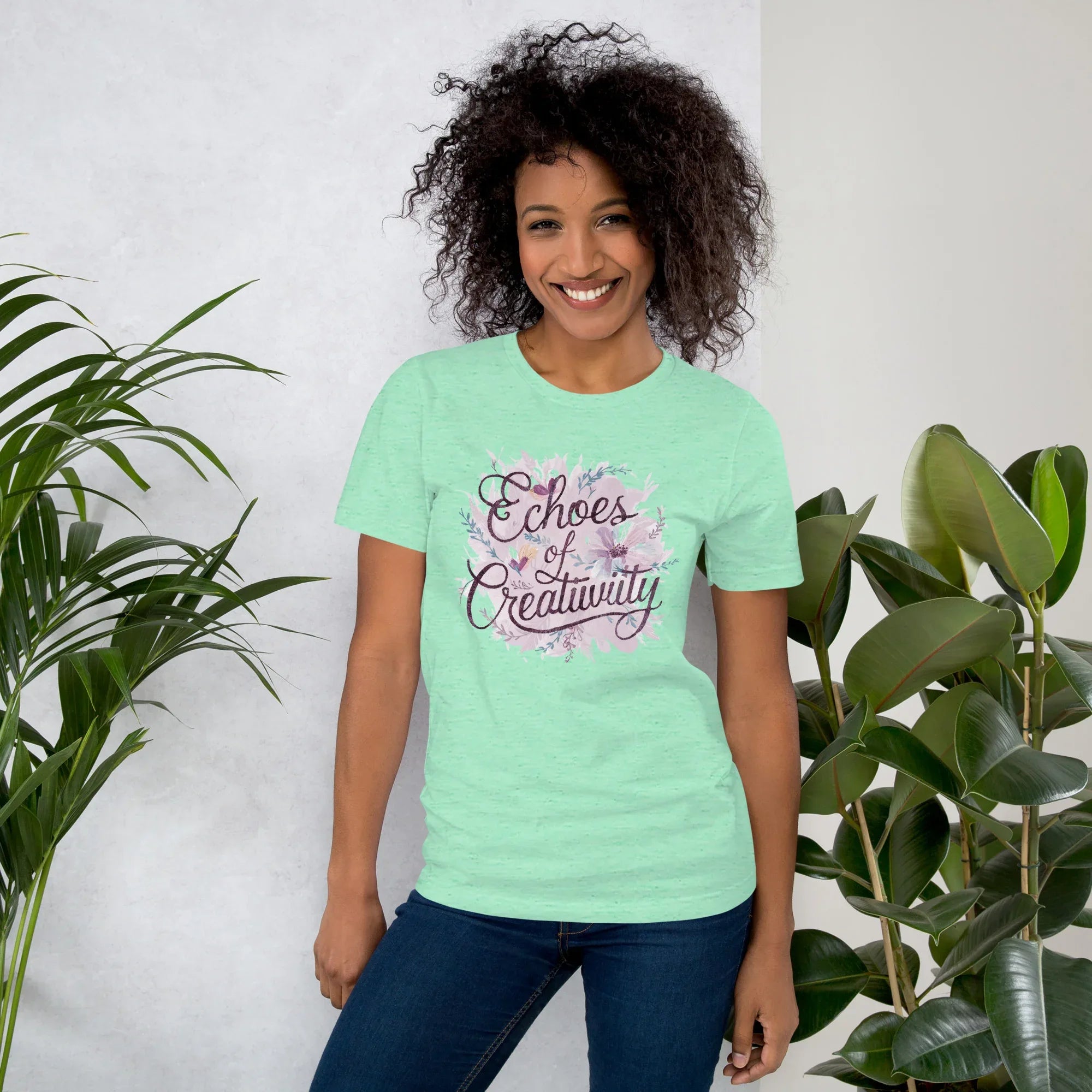 Women's T-Shirt | Echoes Of Creativity Heather Mint Women's t-shirt AwRans Clothing unisex-staple-t-shirt-heather-mint-front-6799ecd3370b9