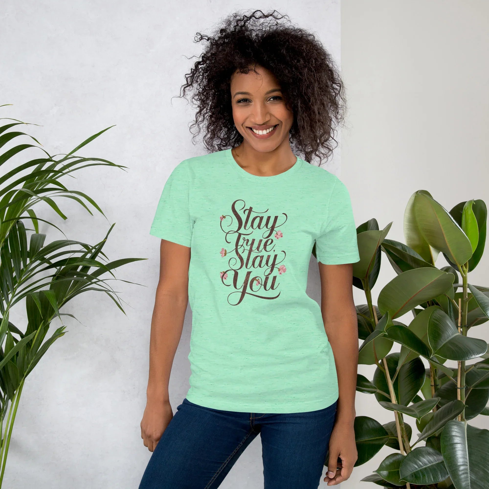 Women's T-Shirt | Stay True,Stay You. Heather Mint Women's t-shirt AwRans Clothing unisex-staple-t-shirt-heather-mint-front-679a9bf2c610f
