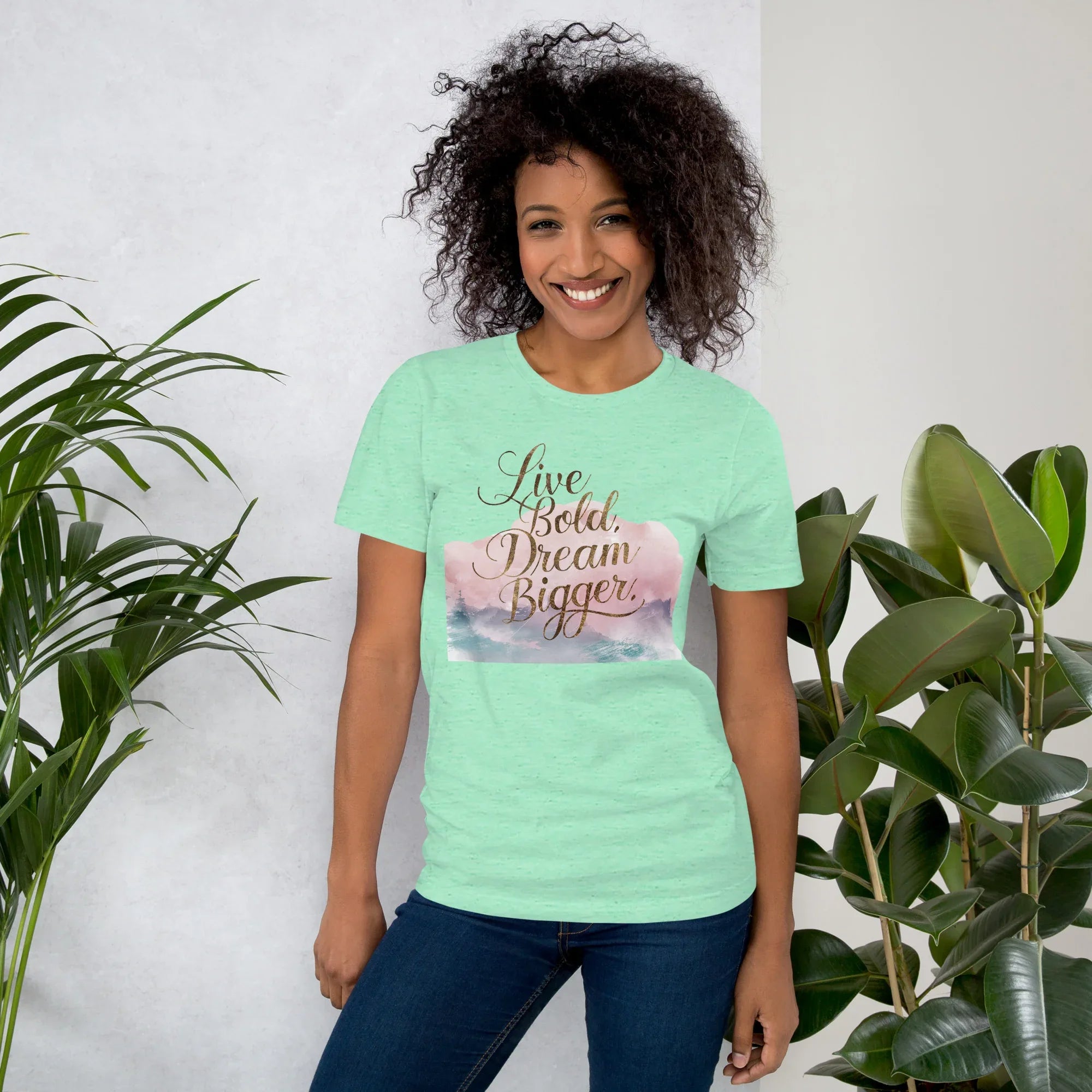 Women's T-Shirt | Live Bold,Dream Bigger. Heather Mint Women's t-shirt AwRans Clothing unisex-staple-t-shirt-heather-mint-front-679be0036cbf9