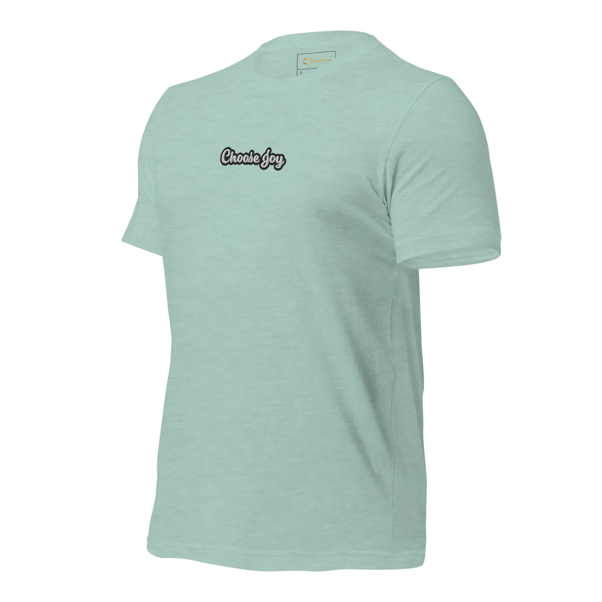 Unisex | Choose Joy T-Shirt t-shirt AwRans Clothing unisex-staple-t-shirt-heather-prism-dusty-blue-left-front-674b70859793a